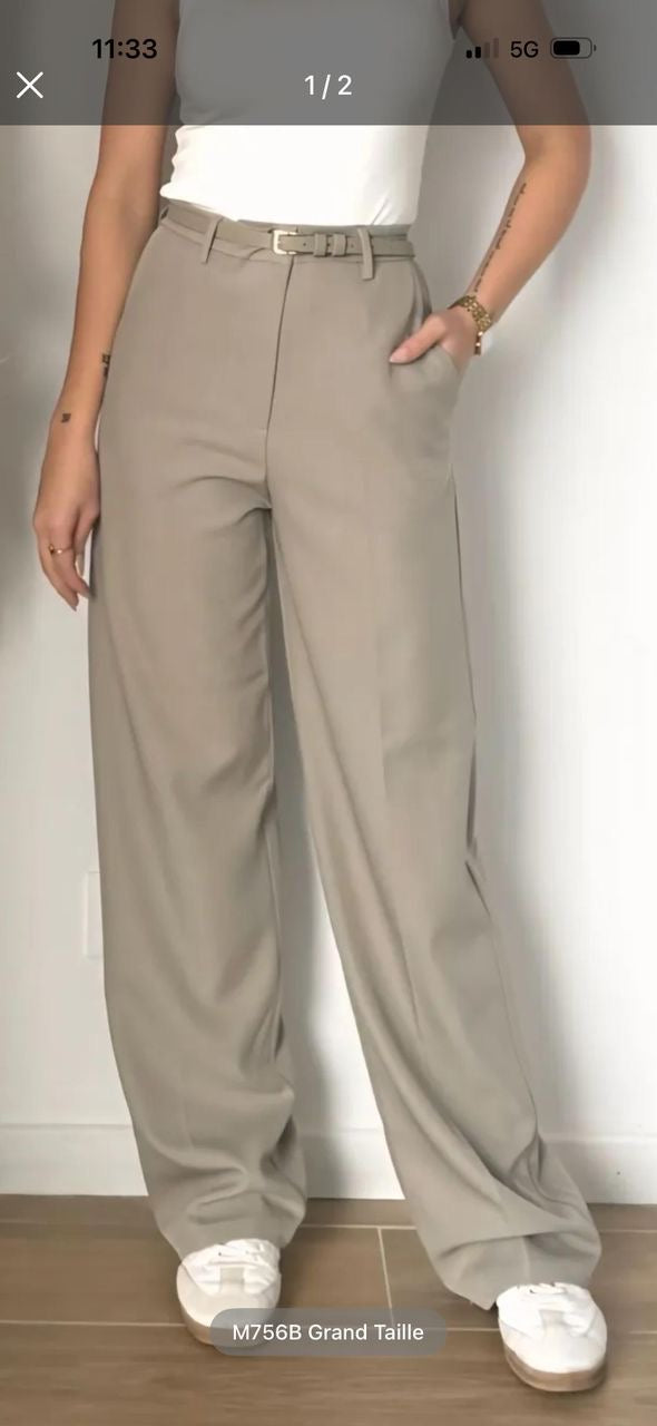 Pantalon tailleur coupe droite Noir et beige foncé