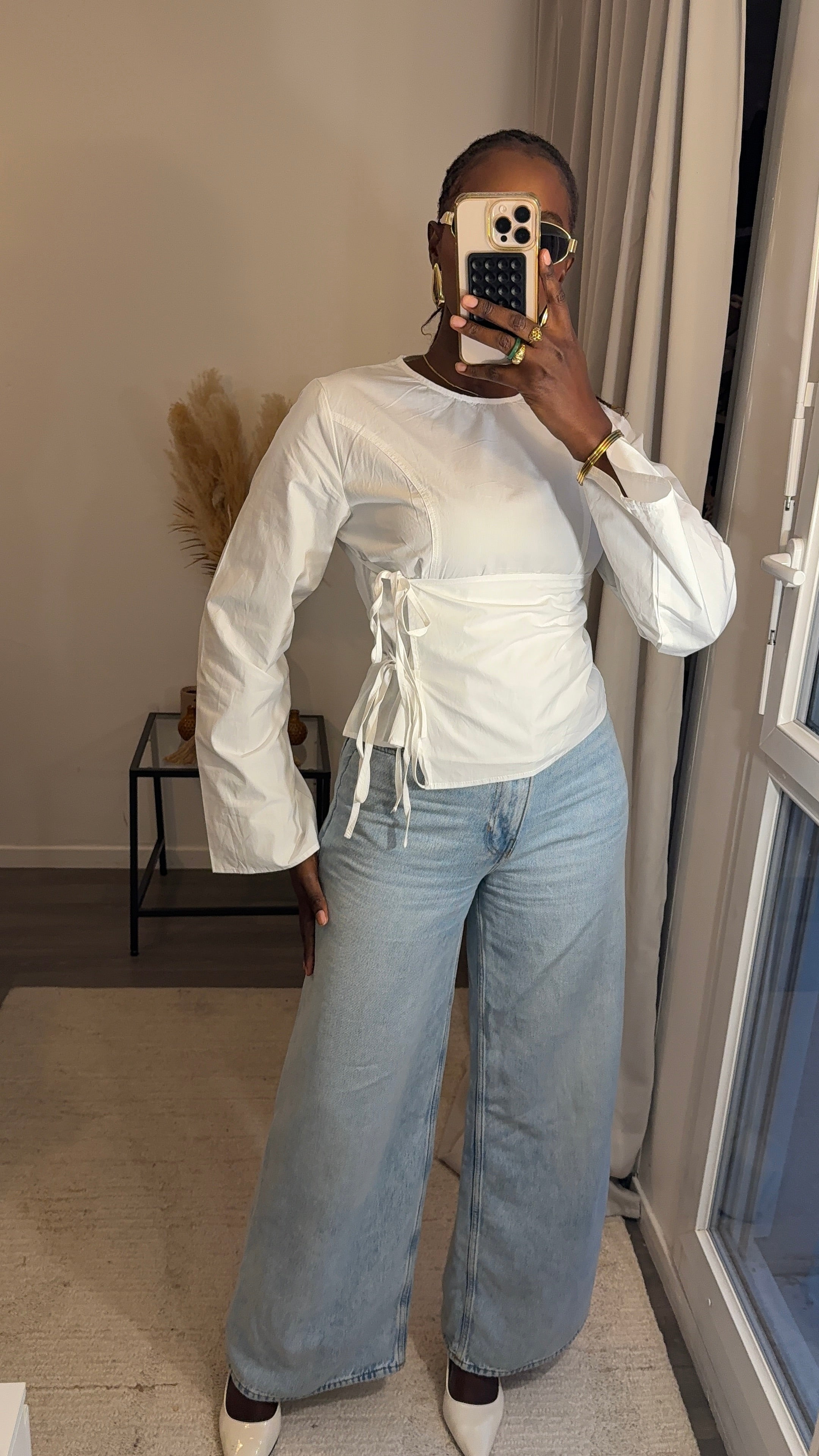 Haut cintré avec lacets Blanc