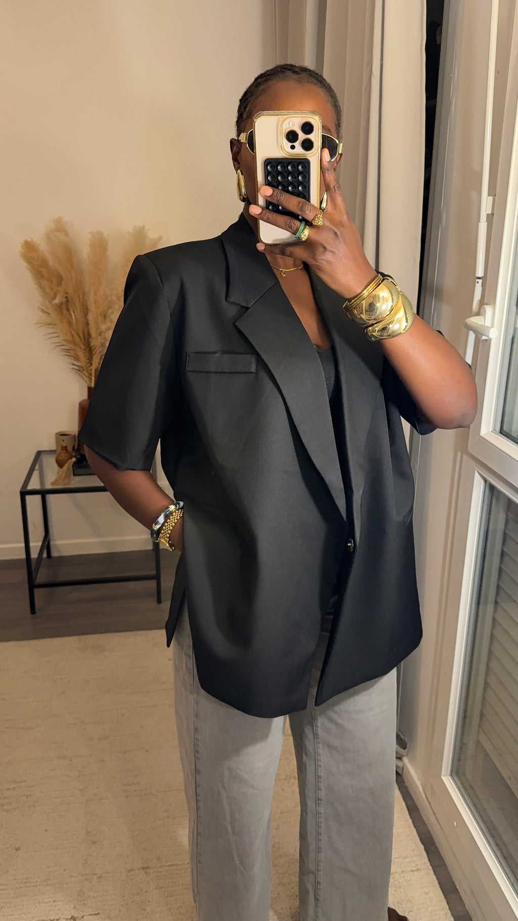 Blazer structuré manche courte Noir