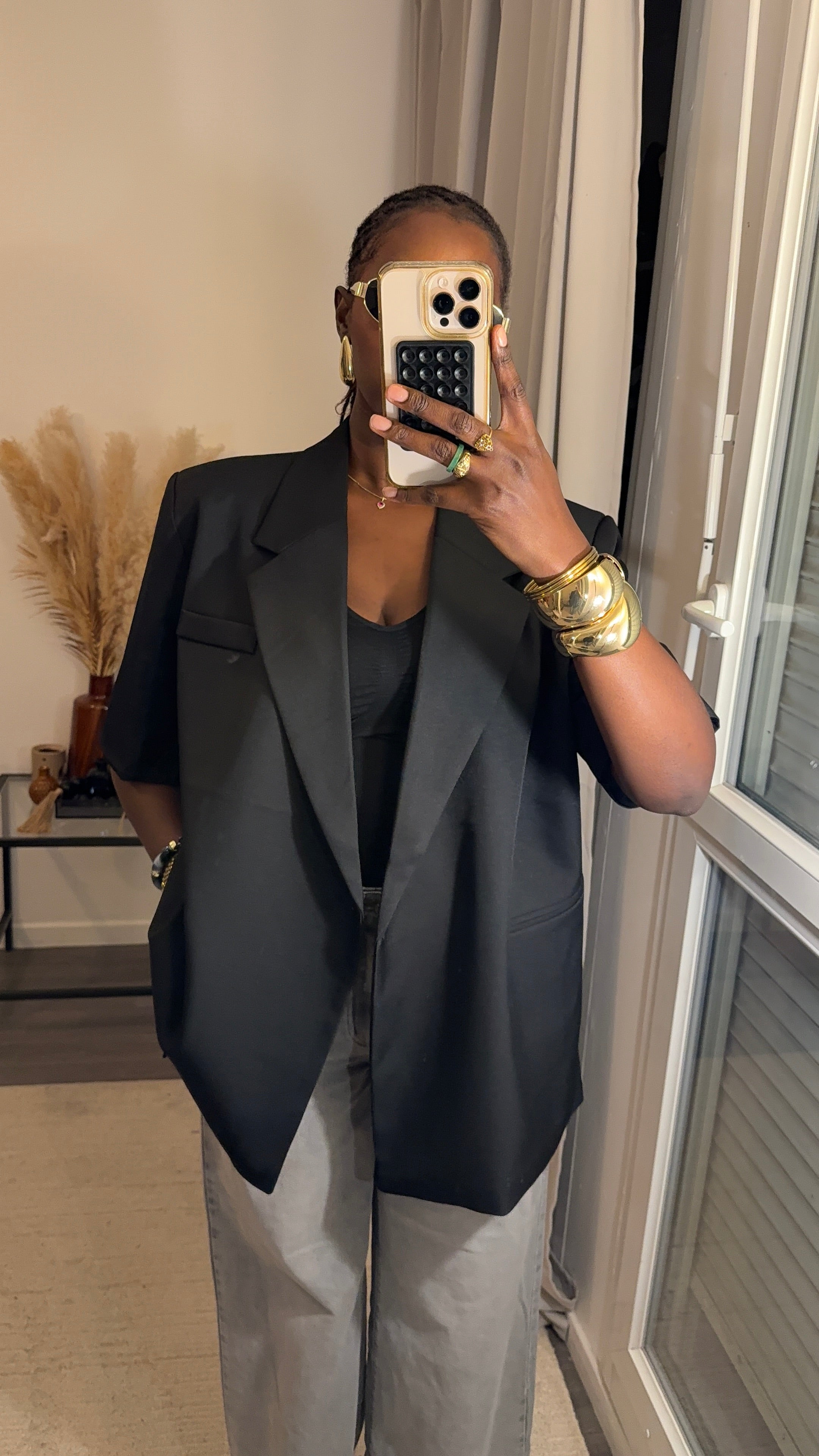 Blazer structuré manche courte Noir