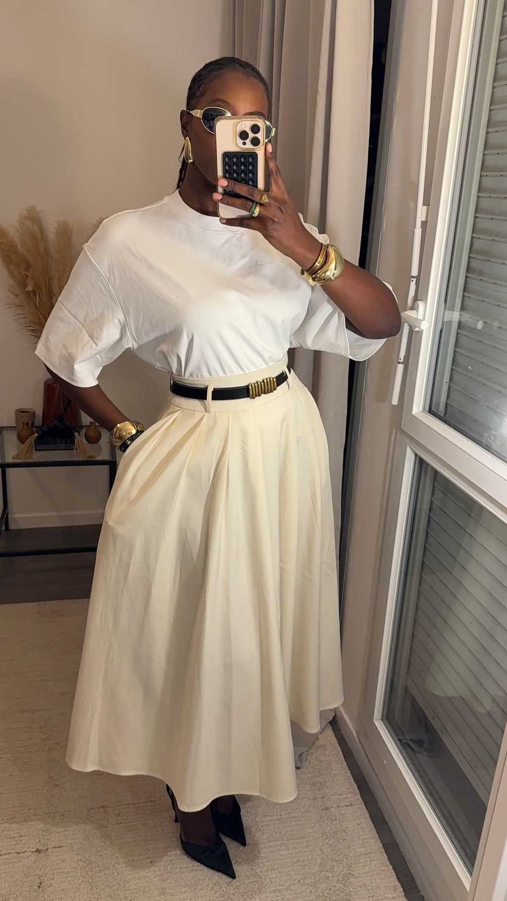 Jupe évasée avec poches créme