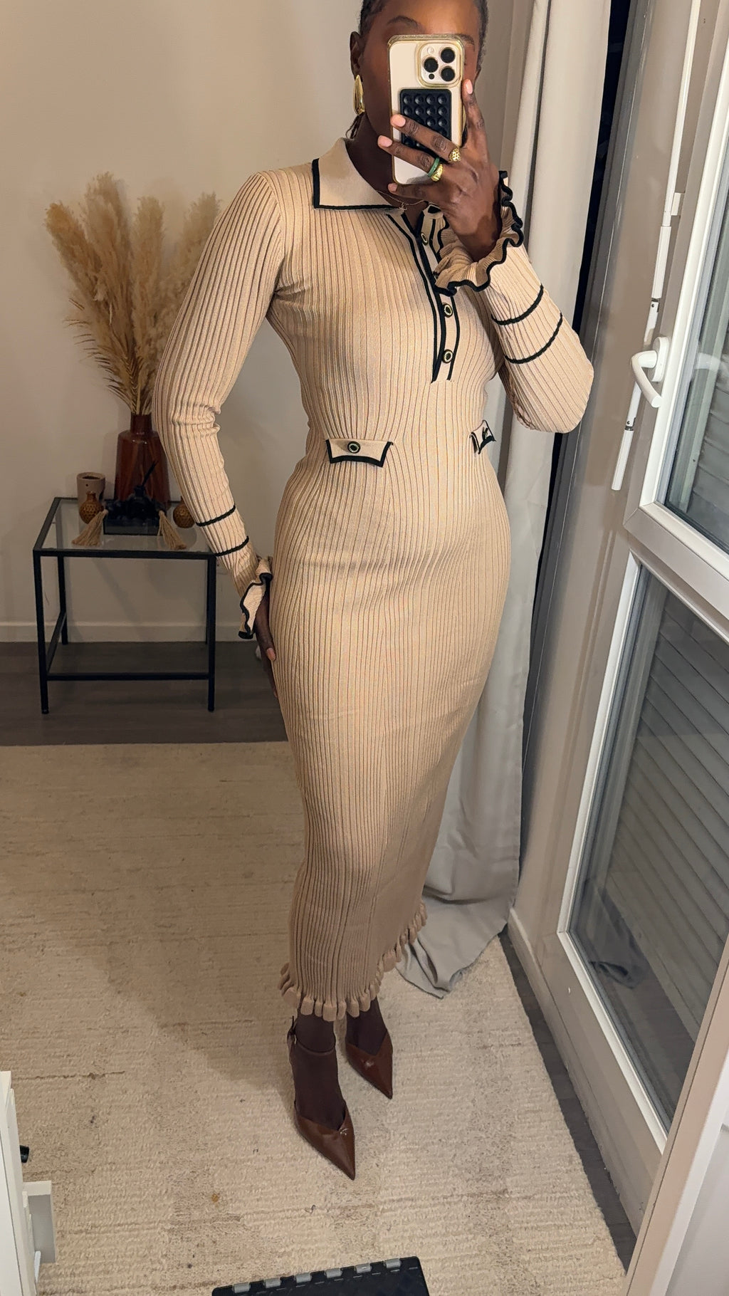 Robe en maille beige