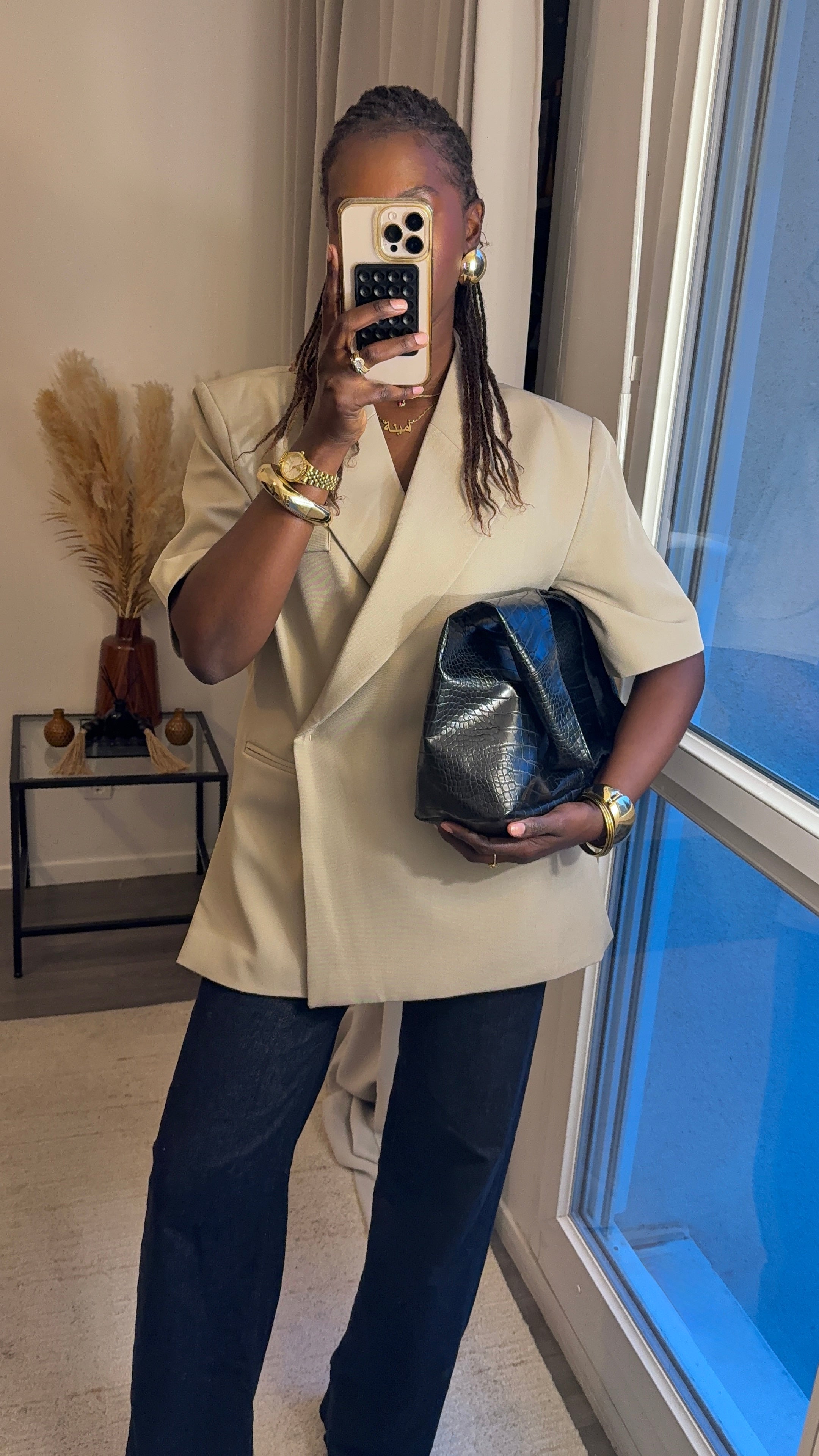 Blazer structuré manche courte Taupe