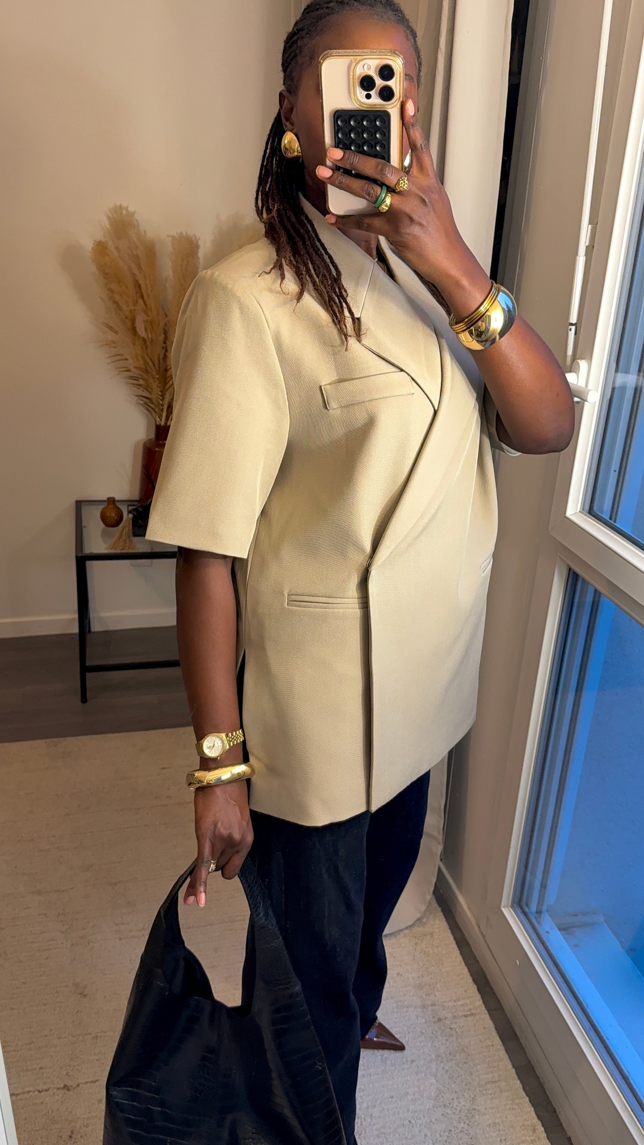 Blazer structuré manche courte Taupe