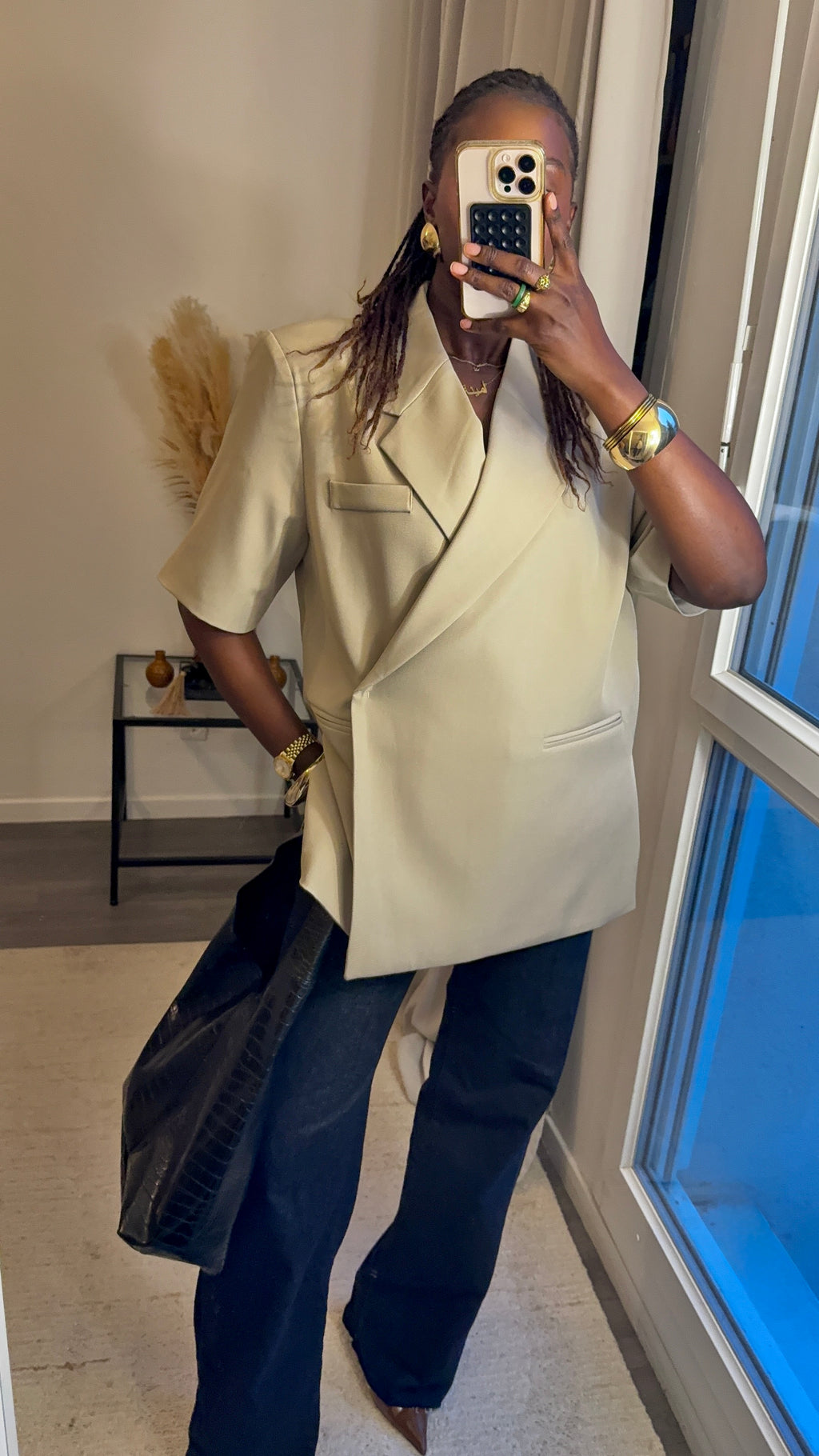 Blazer structuré manche courte Taupe