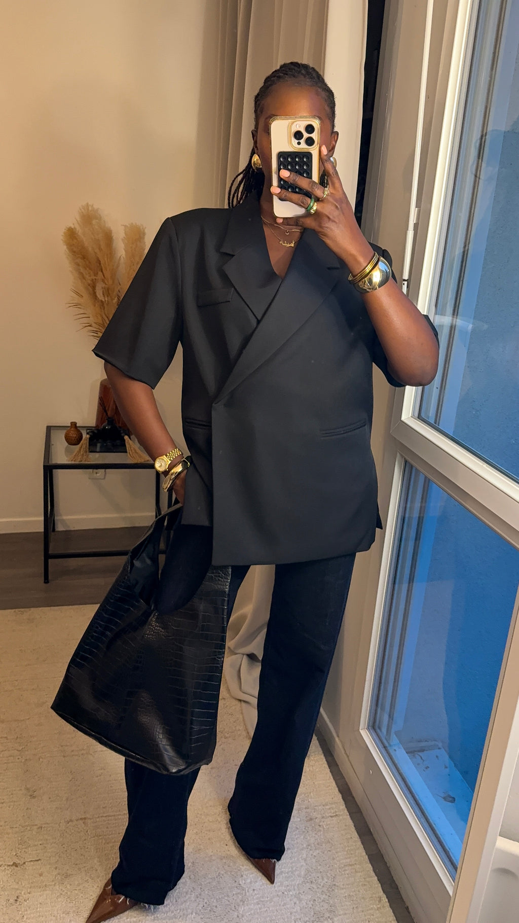 Blazer structuré manche courte Noir