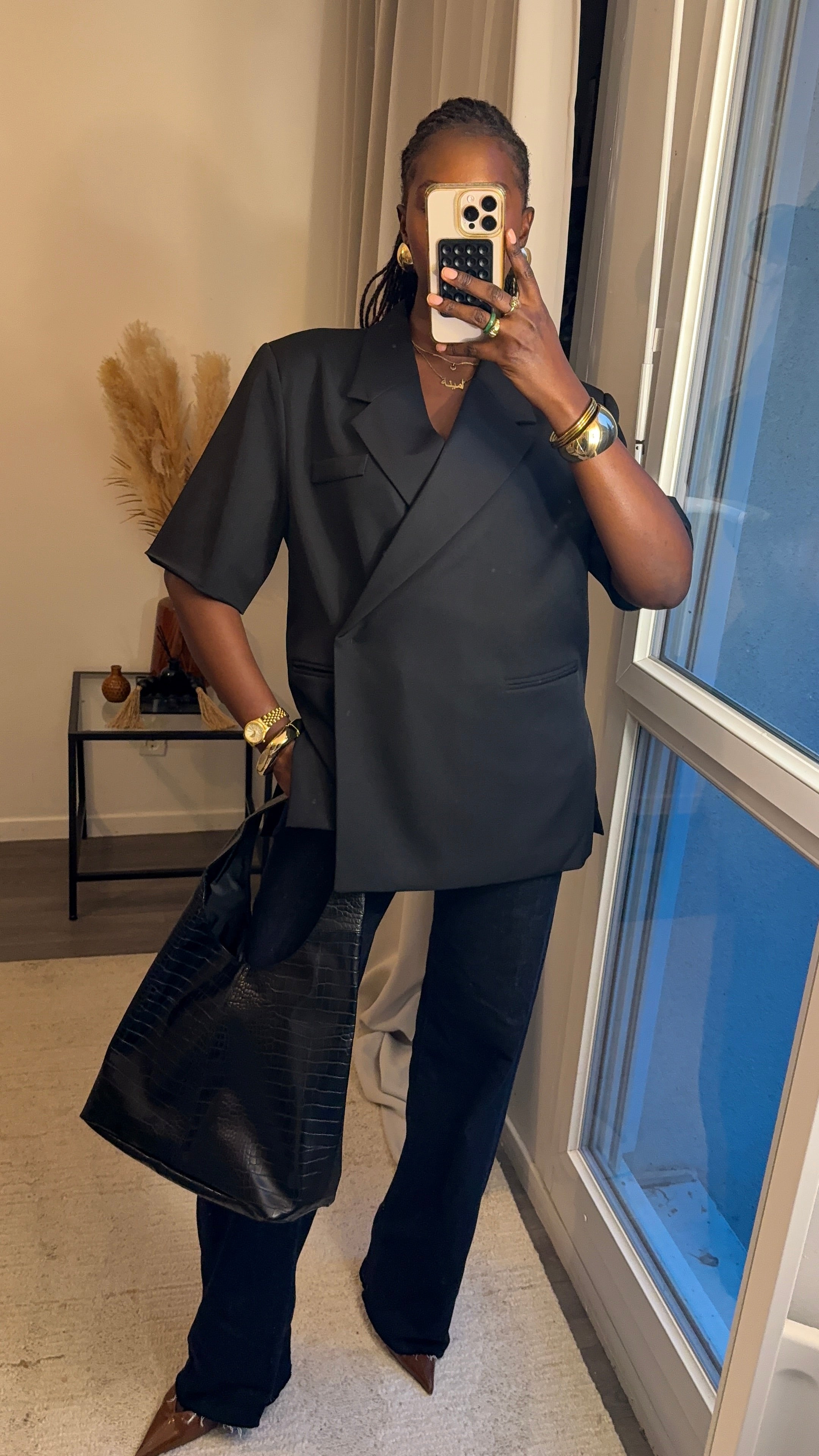 Blazer structuré manche courte Noir