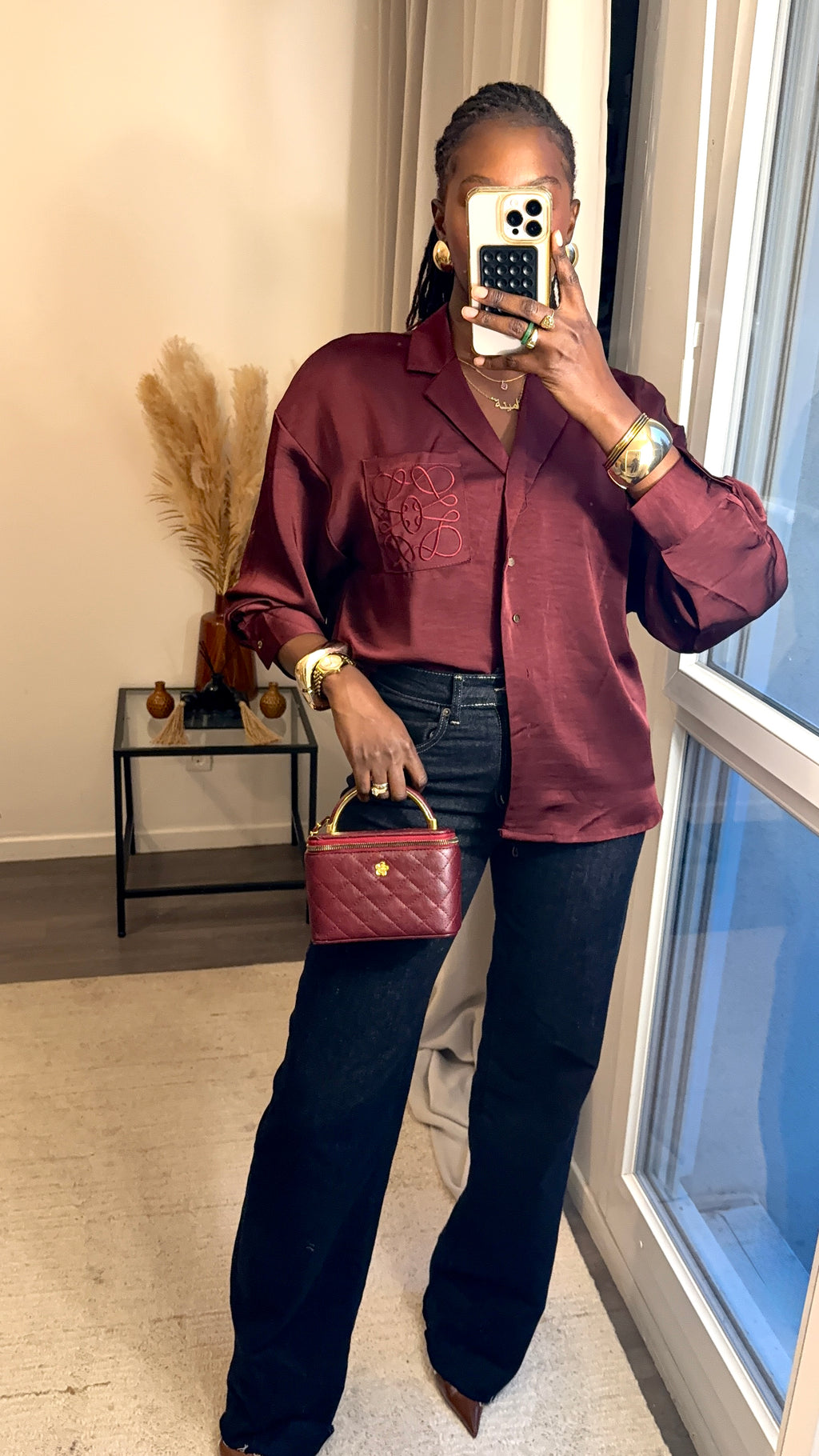 Chemise satin inspiration Loewe Bordeau