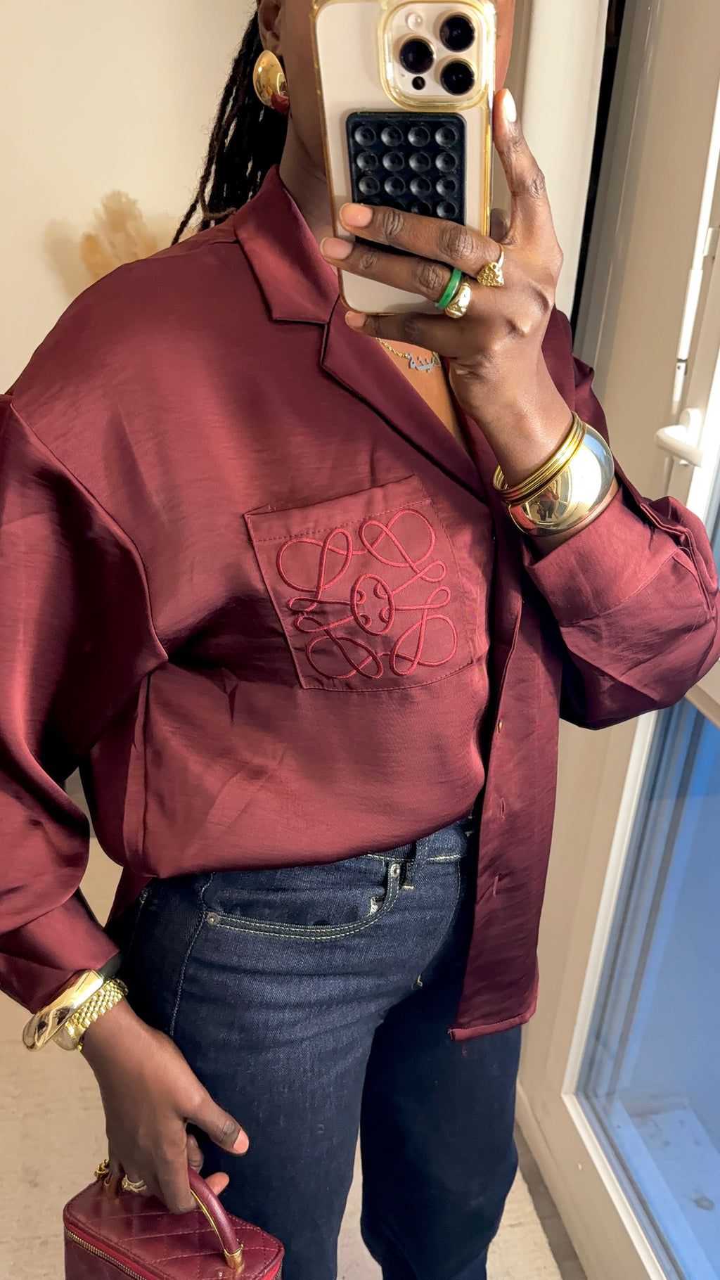 Chemise satin inspiration Loewe Bordeau