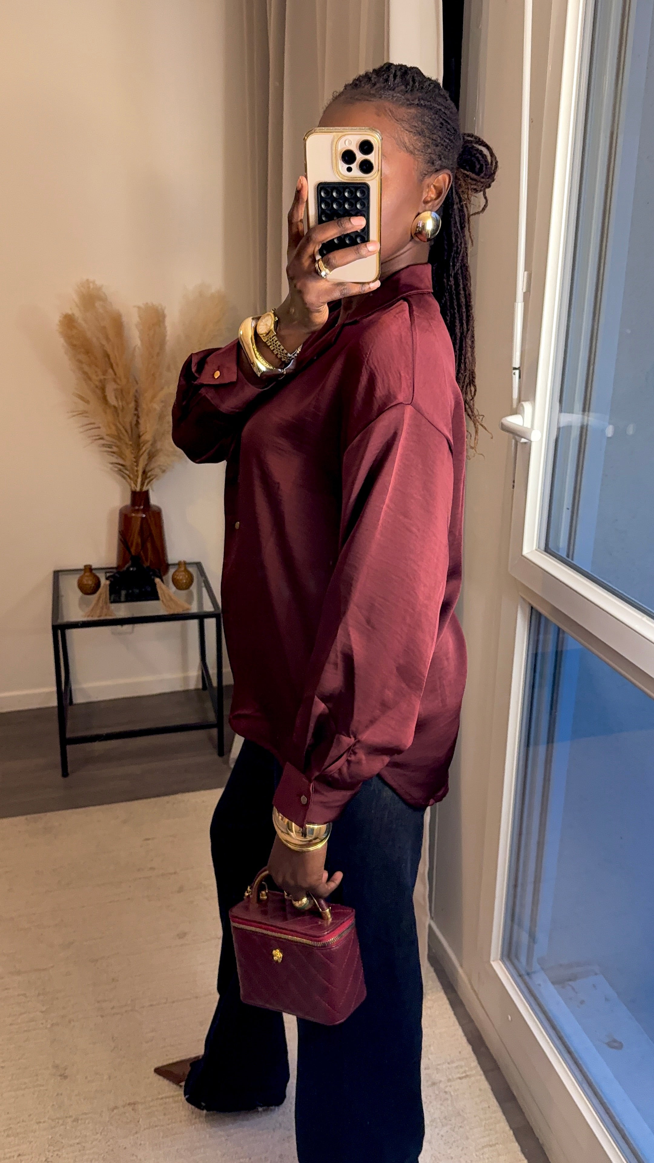 Chemise satin inspiration Loewe Bordeau