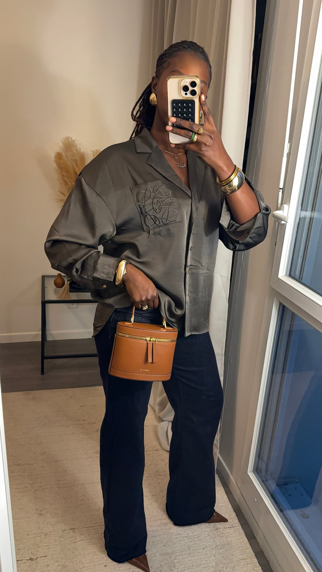 Chemise satin inspiration Loewe gris/Coffee