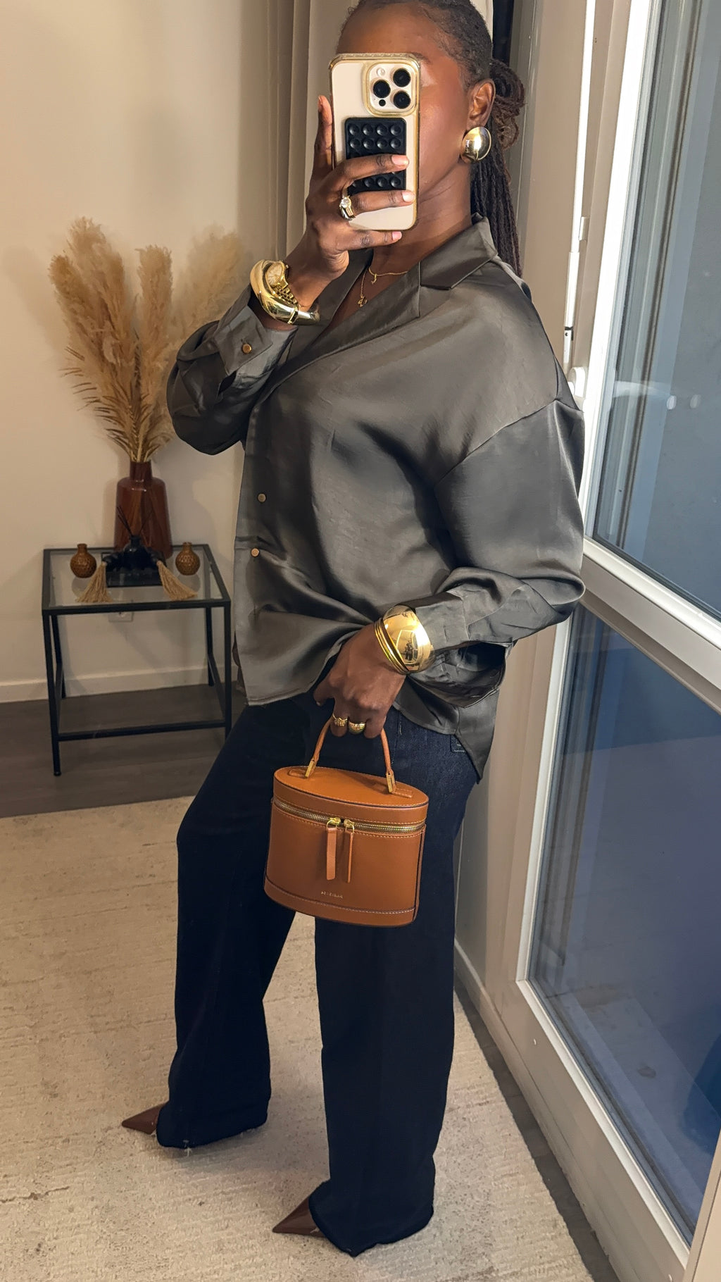 Chemise satin inspiration Loewe gris/Coffee