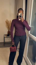 Pull col roulé Bordeau