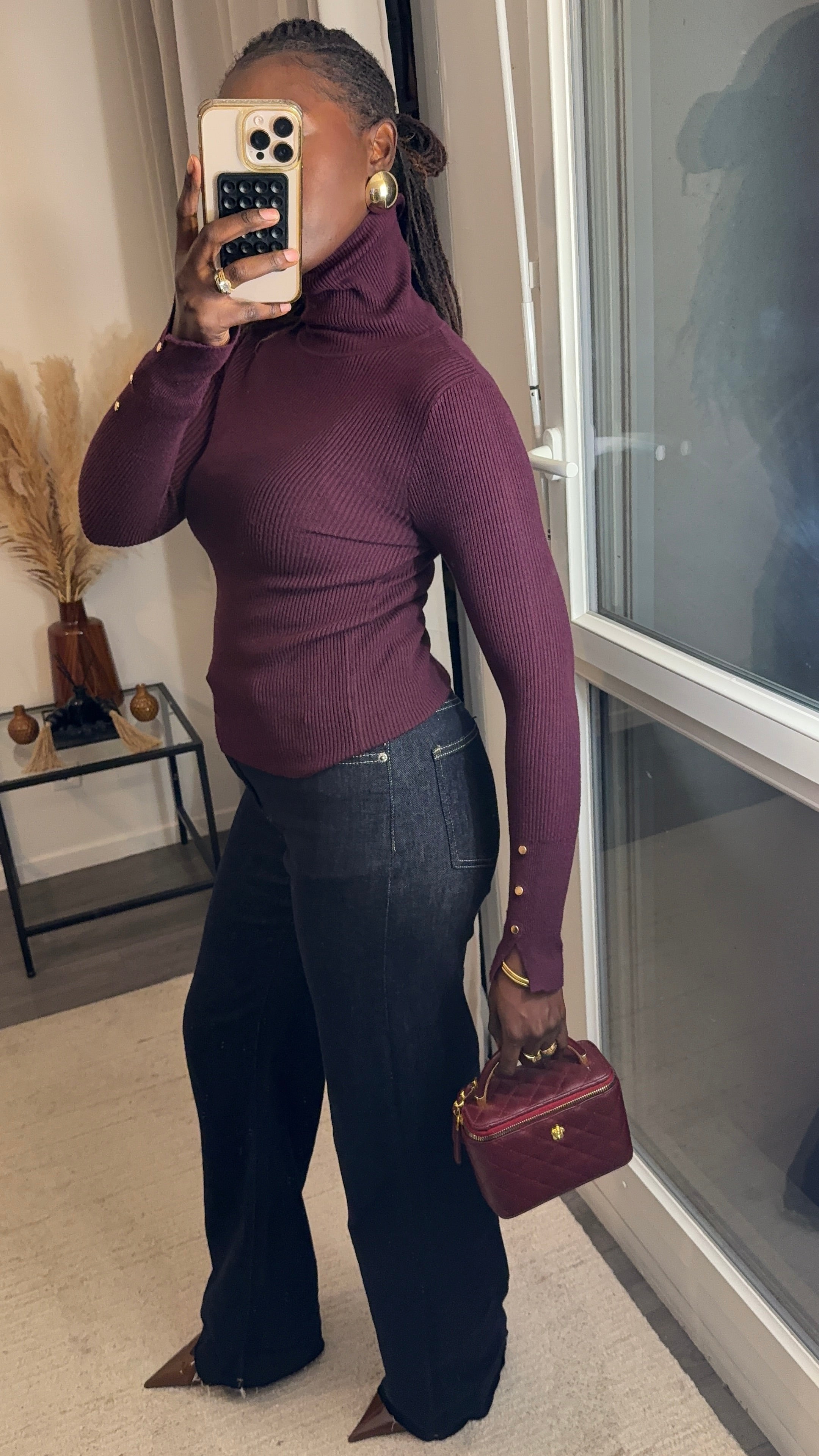 Pull col roulé Bordeau