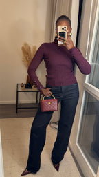 Pull col roulé Bordeau