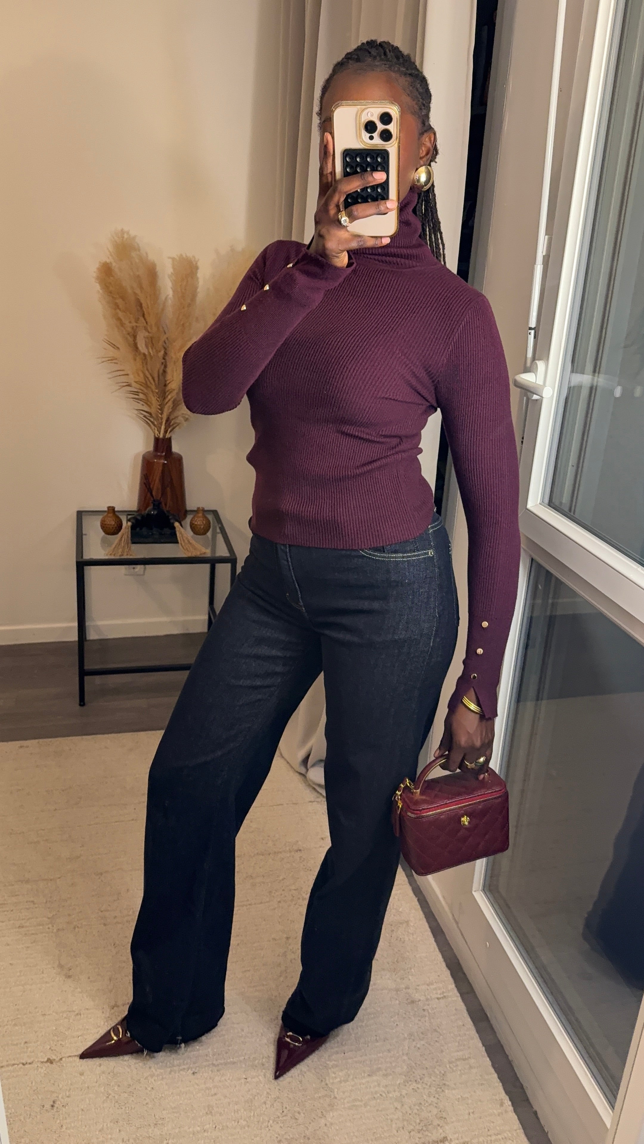 Pull col roulé Bordeau