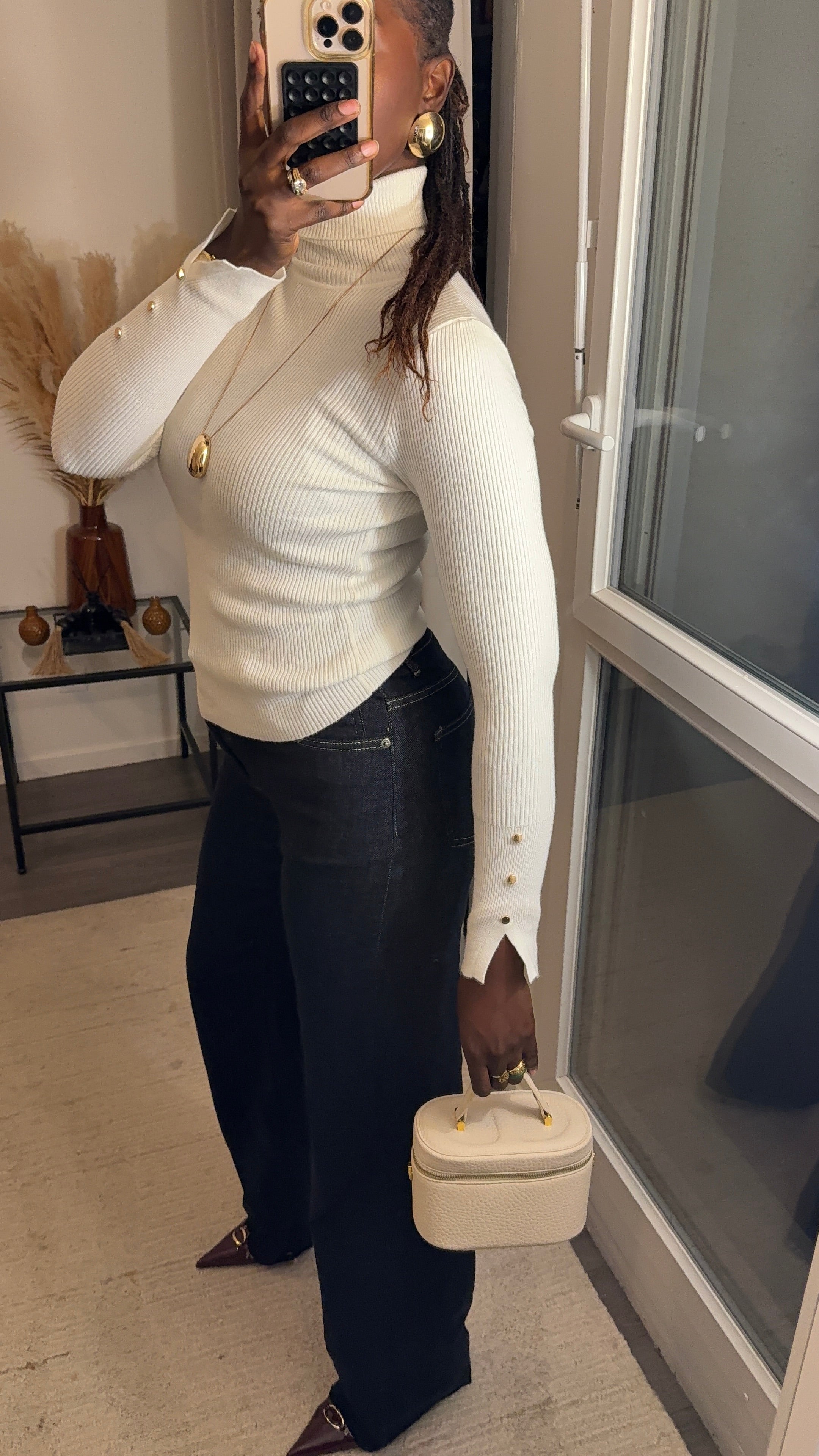 Pull col roulé Blanc