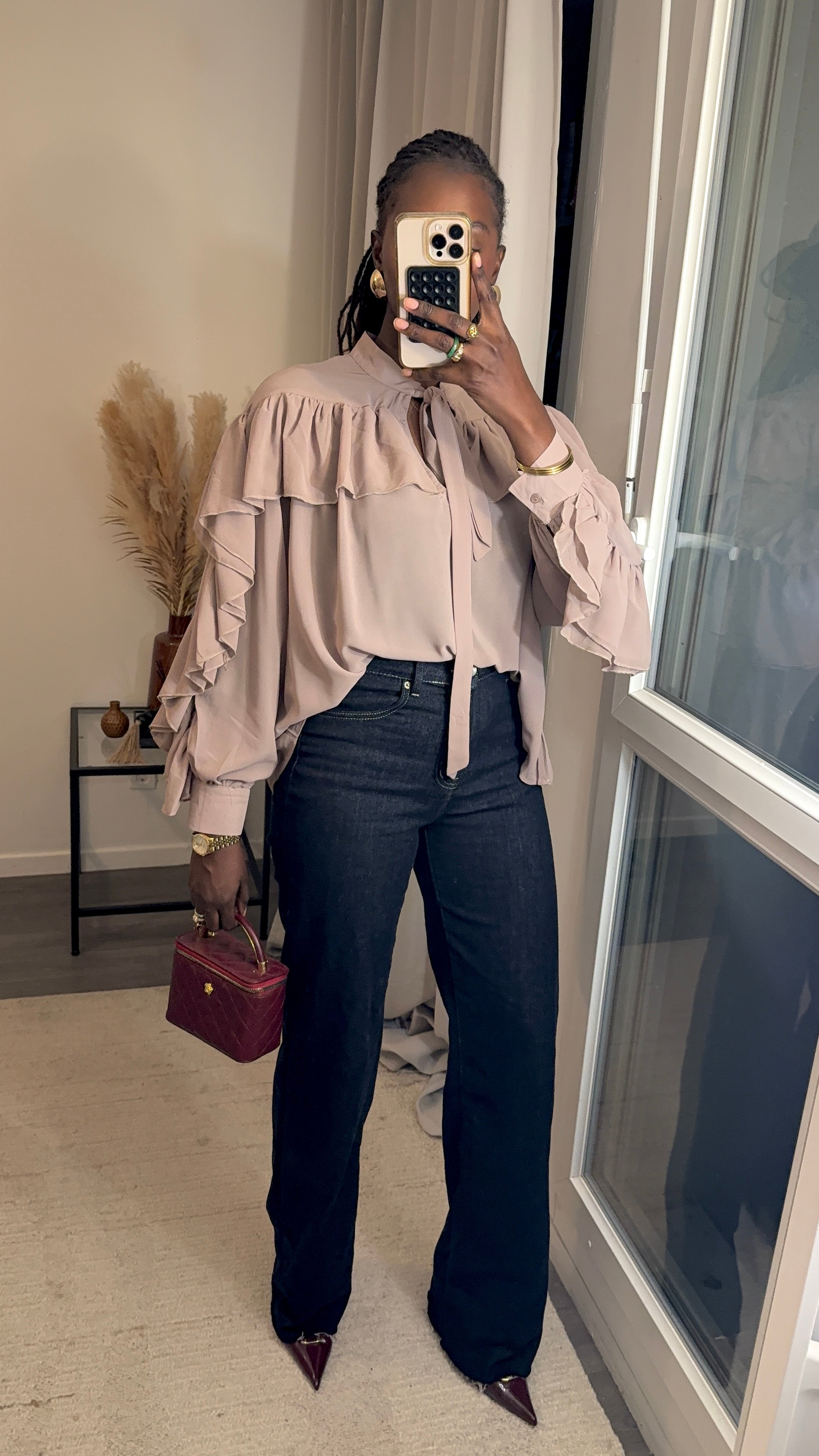 Blouse à volants Beige