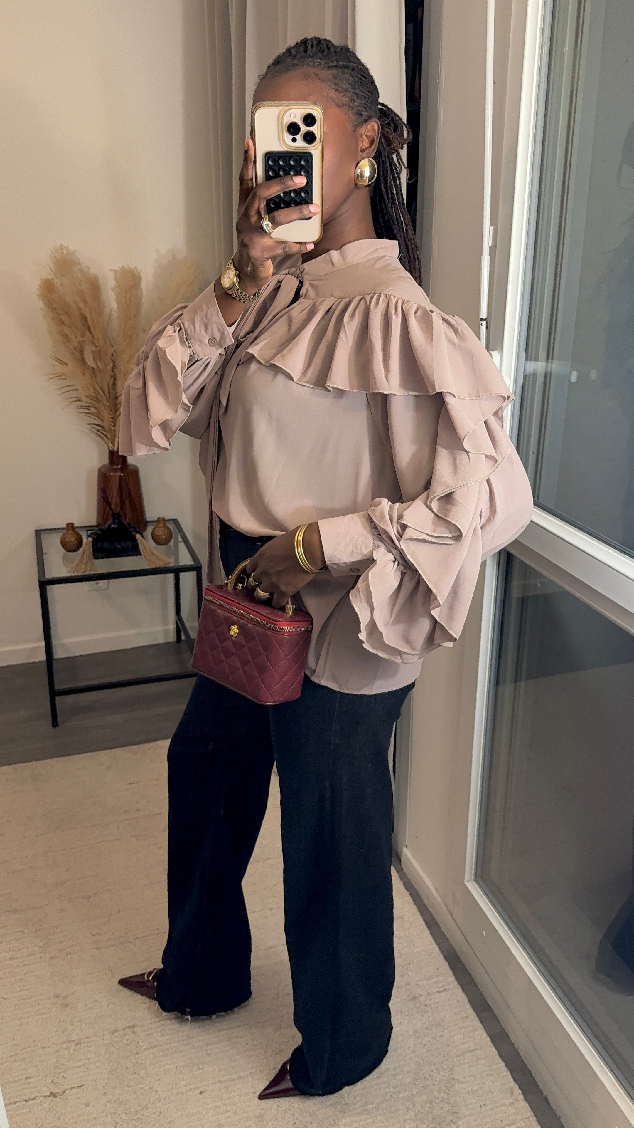 Blouse à volants Beige