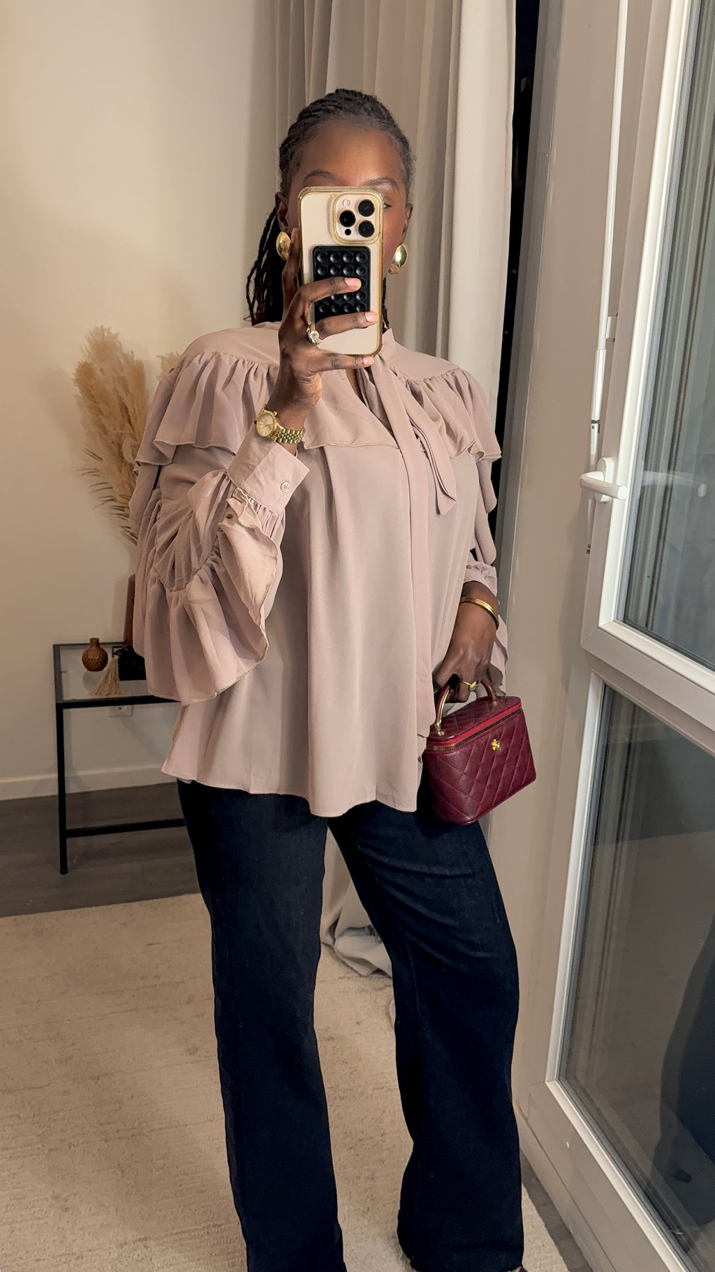 Blouse à volants Beige