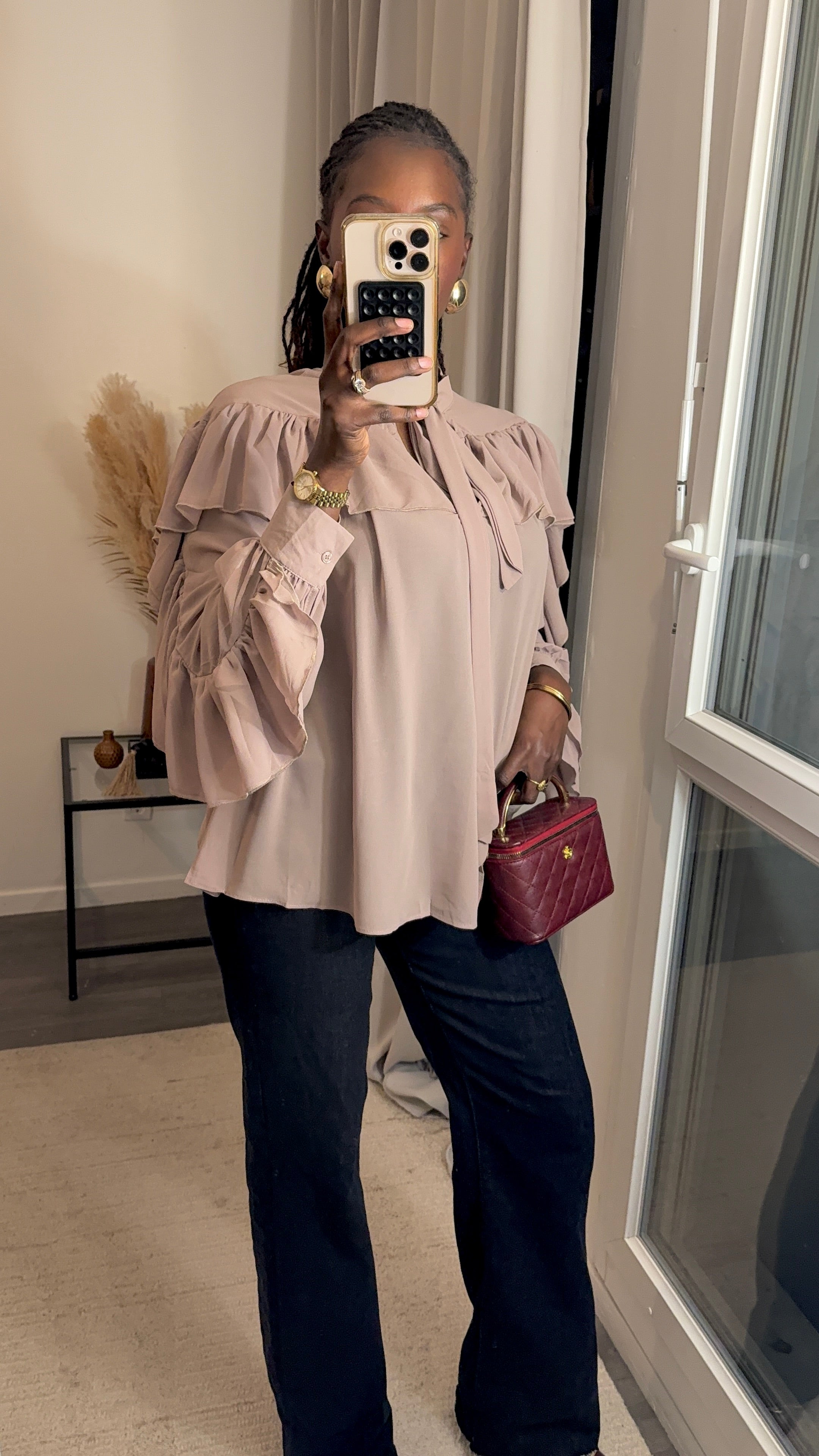 Blouse à volants Beige