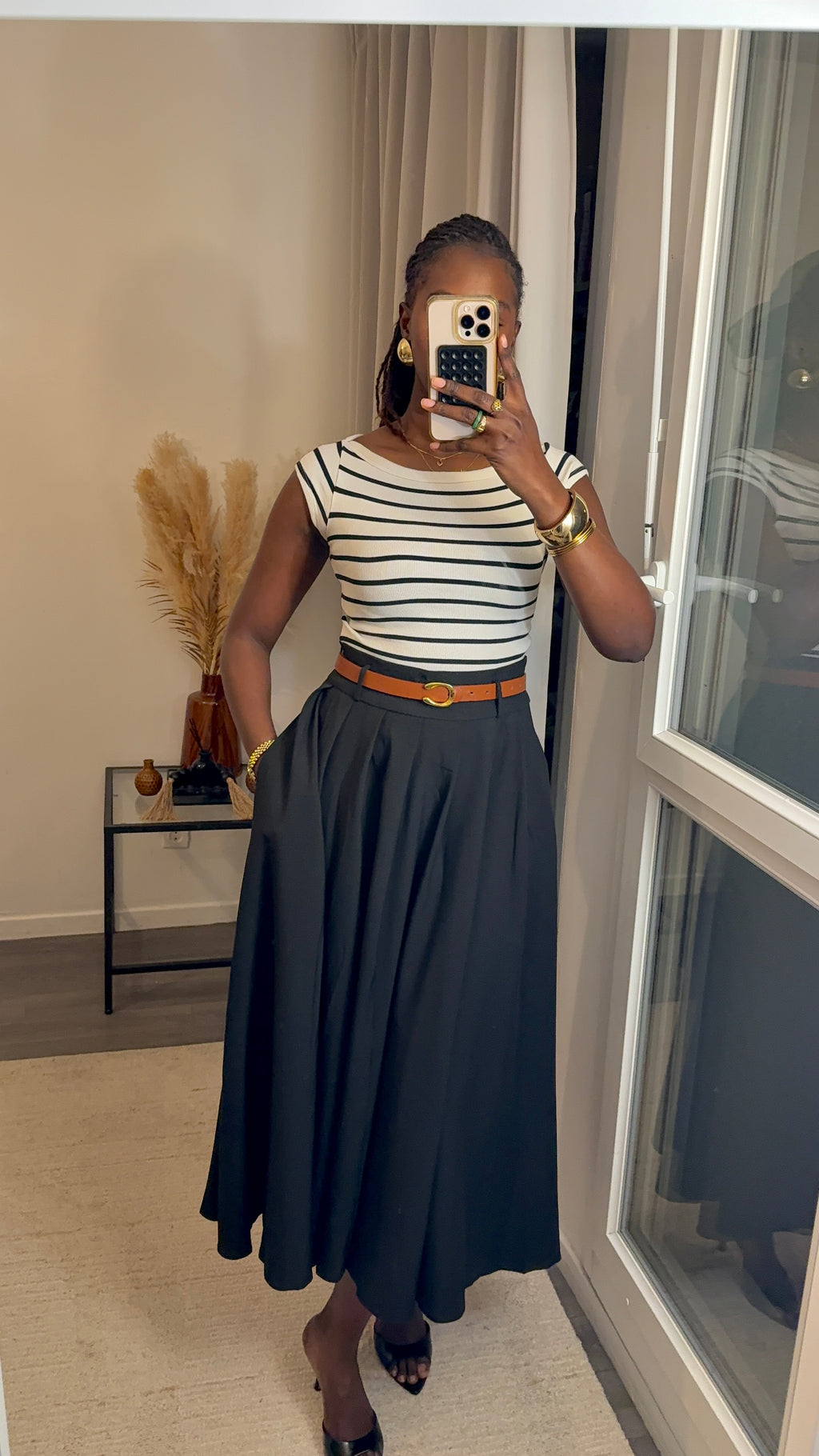 Jupe évasée avec poches Noir