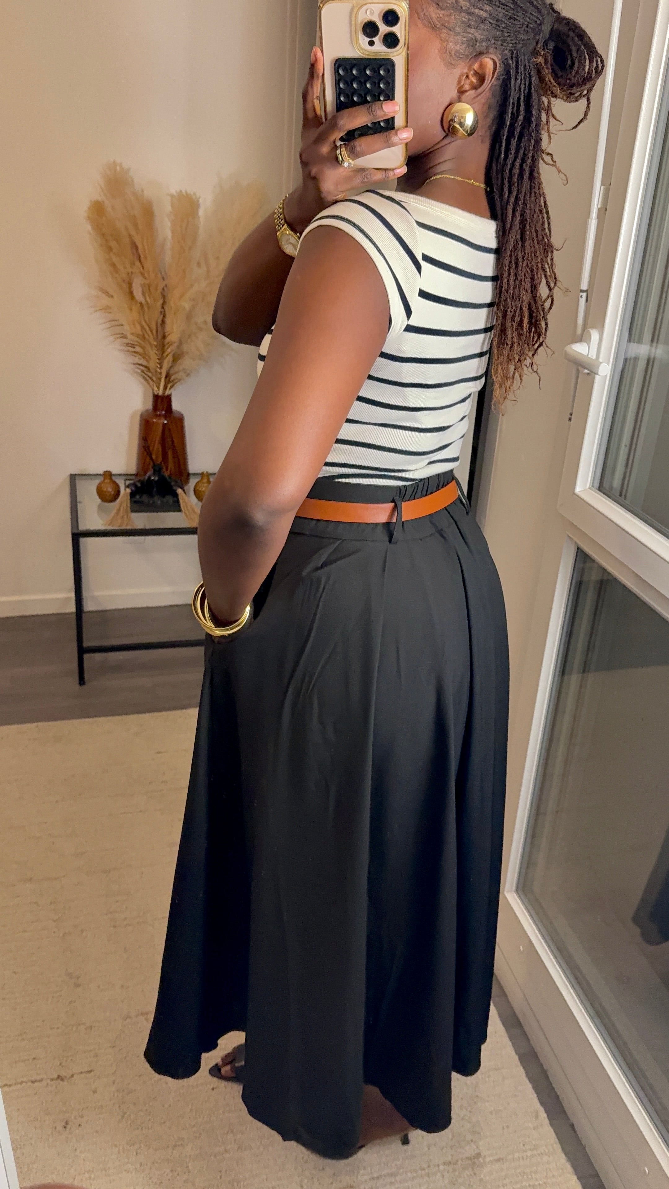 Jupe évasée avec poches Noir