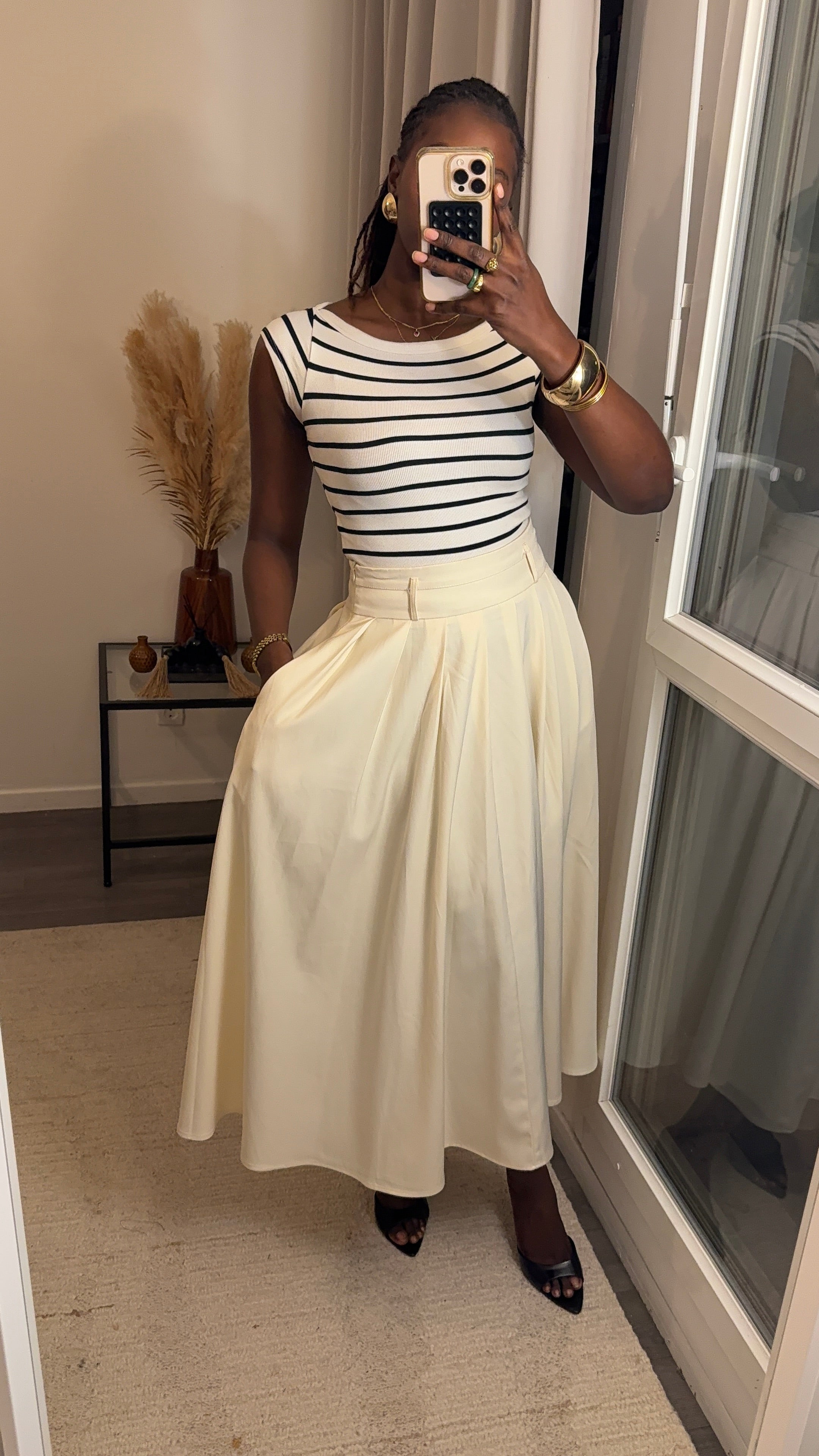 Jupe évasée avec poches créme