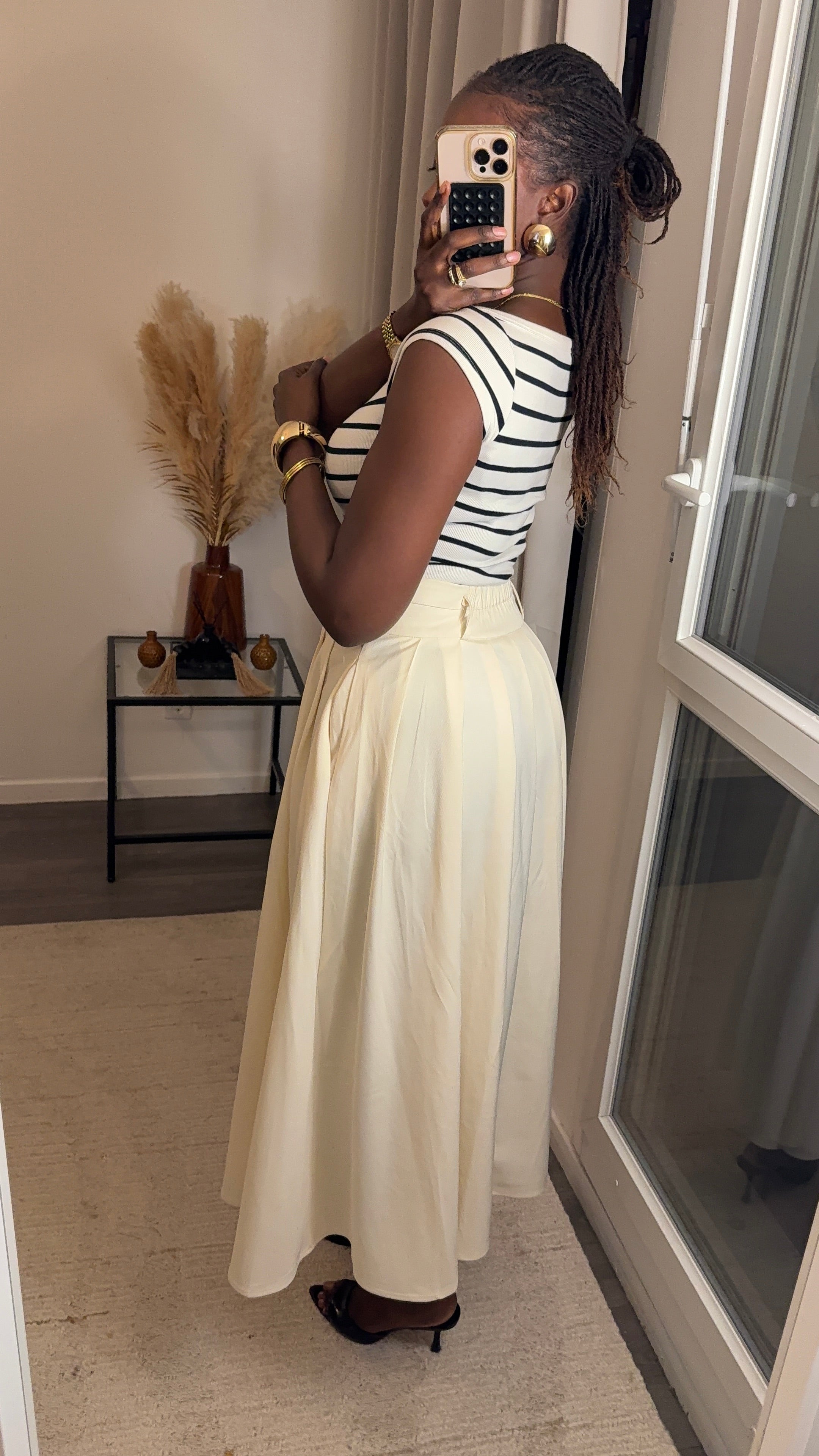 Jupe évasée avec poches créme