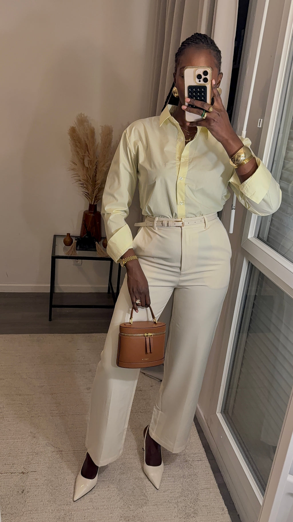 Pantalon tailleur coupe droite Créme