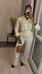 Pantalon tailleur coupe droite Créme