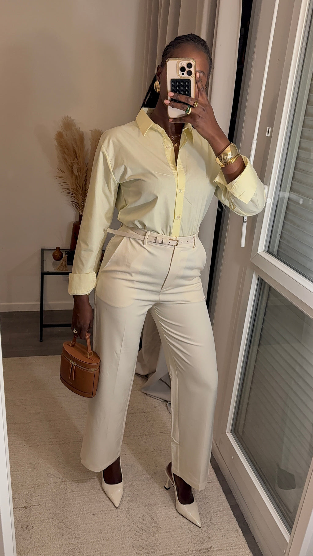 Pantalon tailleur coupe droite Créme