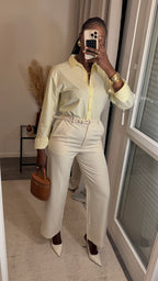 Pantalon tailleur coupe droite Créme