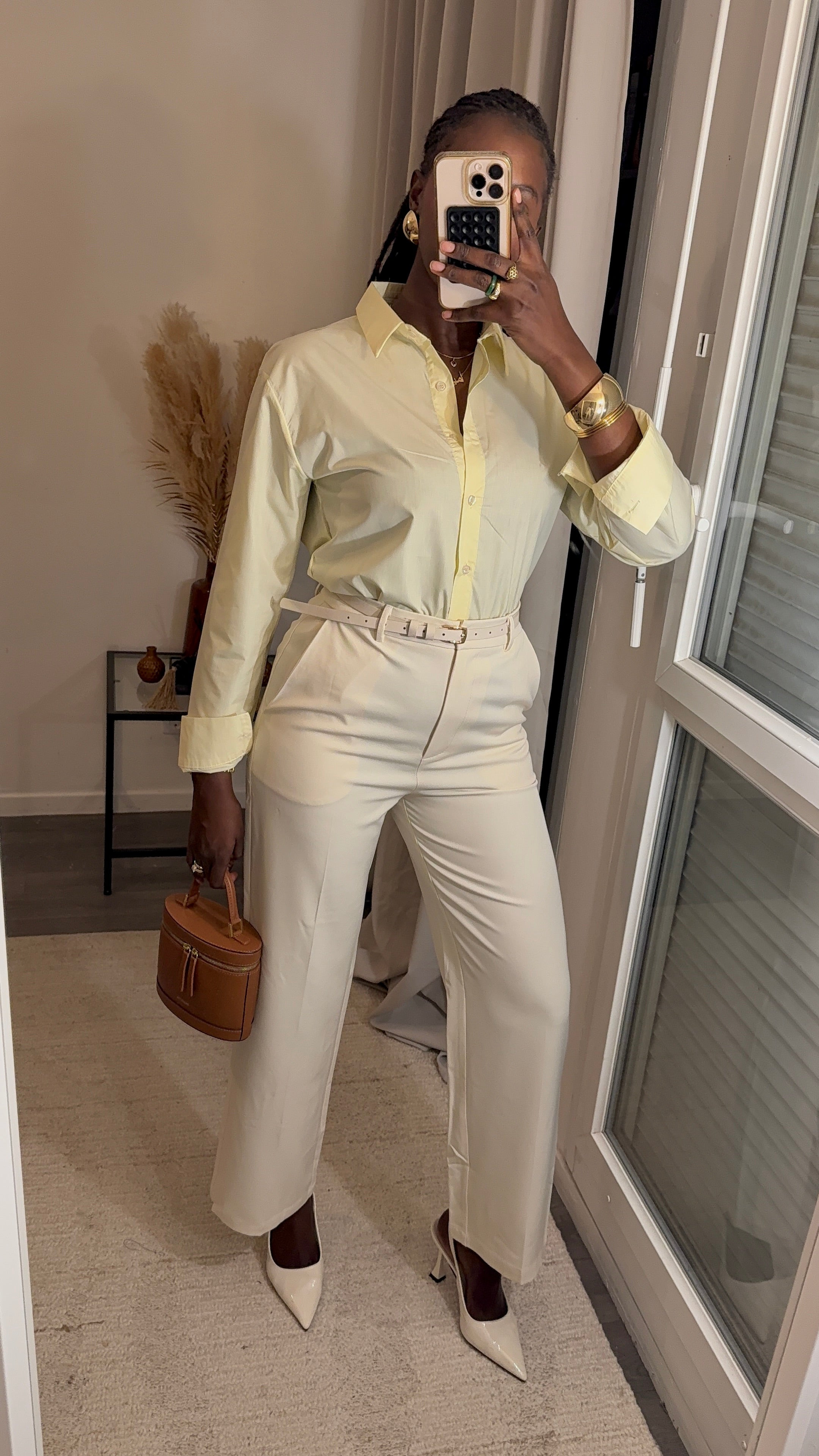 Pantalon tailleur coupe droite Créme