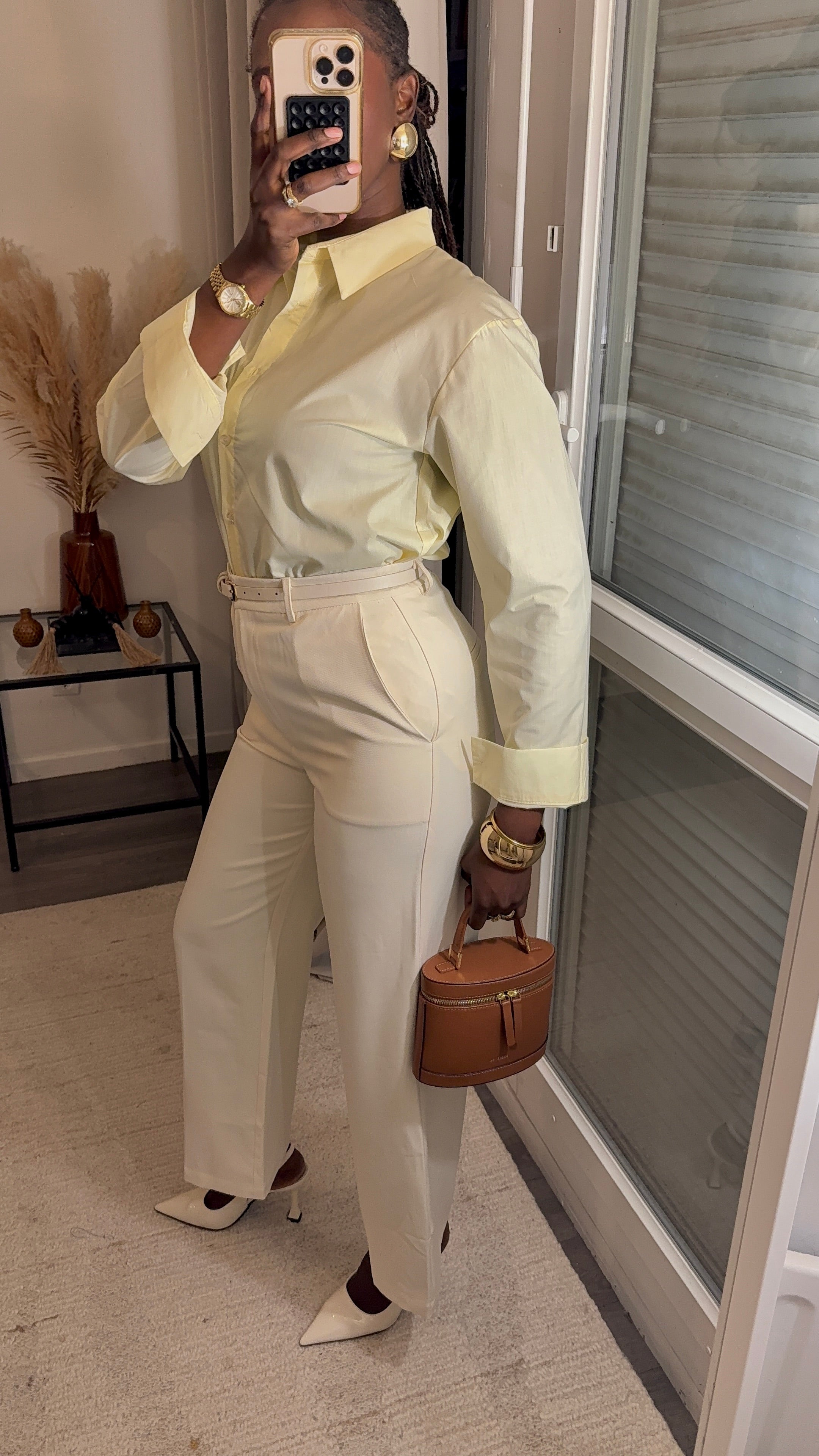 Pantalon tailleur coupe droite Créme