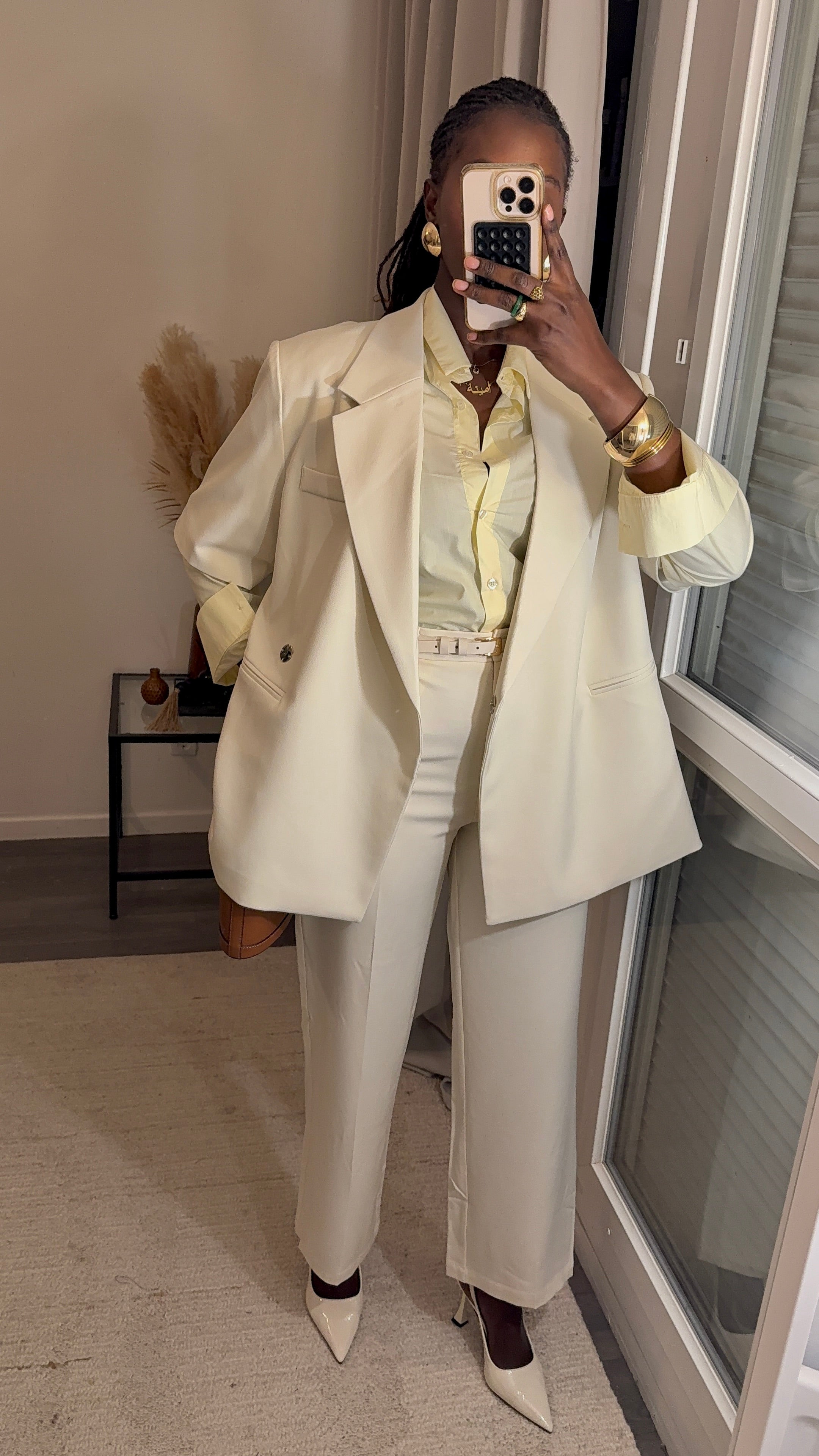 Pantalon tailleur coupe droite Créme