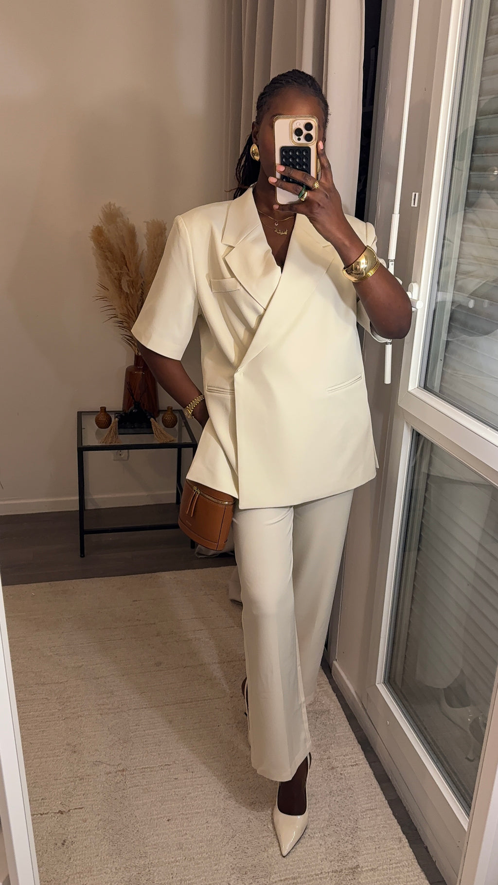 Pantalon tailleur coupe droite Créme