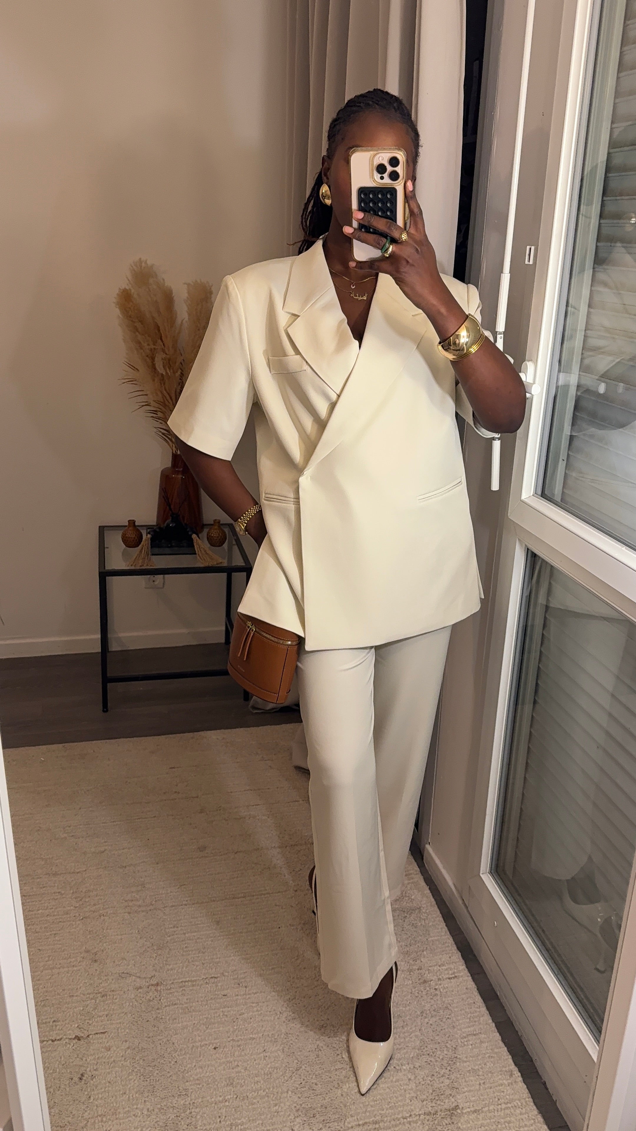 Pantalon tailleur coupe droite Créme