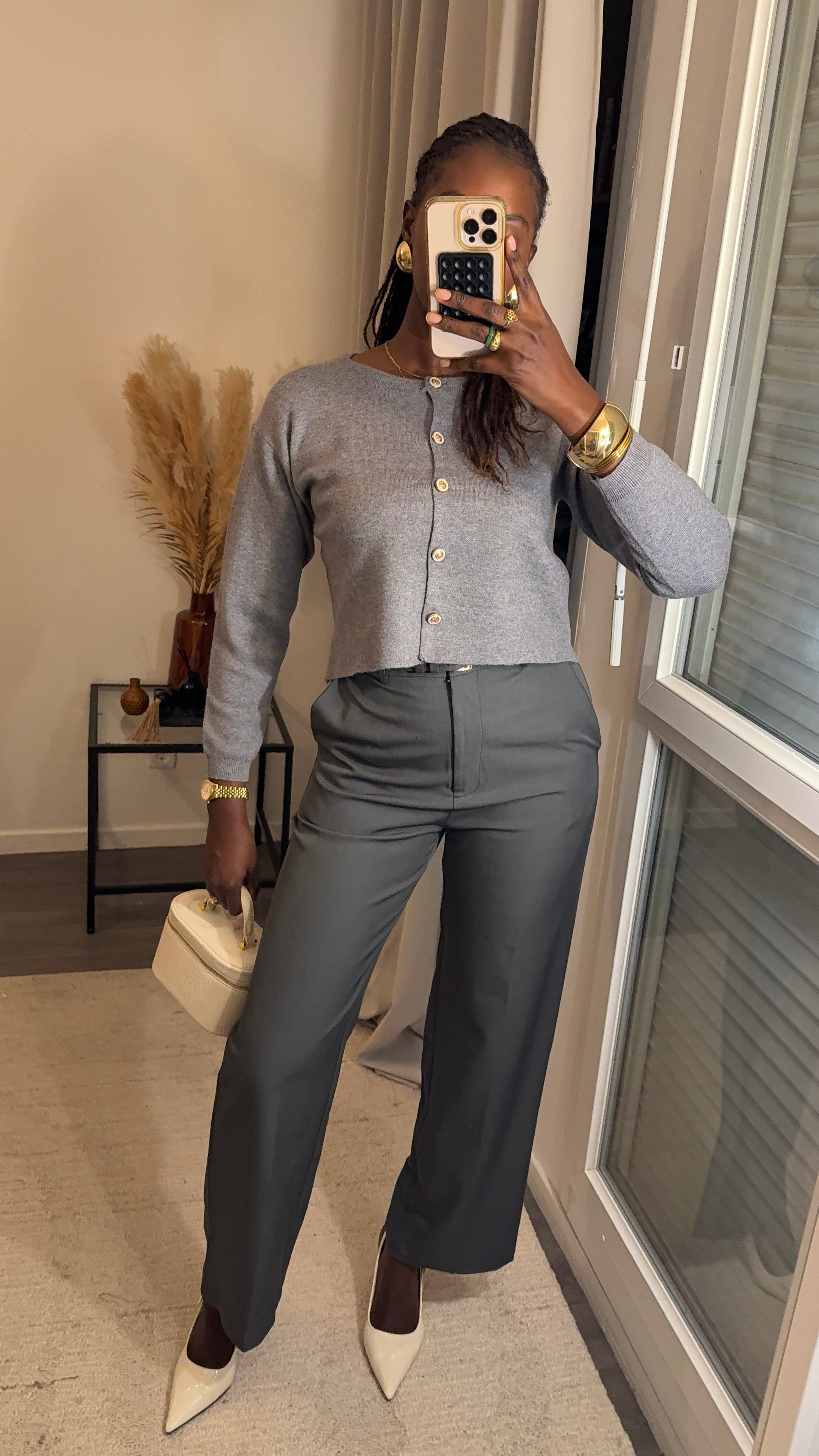 Pantalon tailleur coupe droite Gris