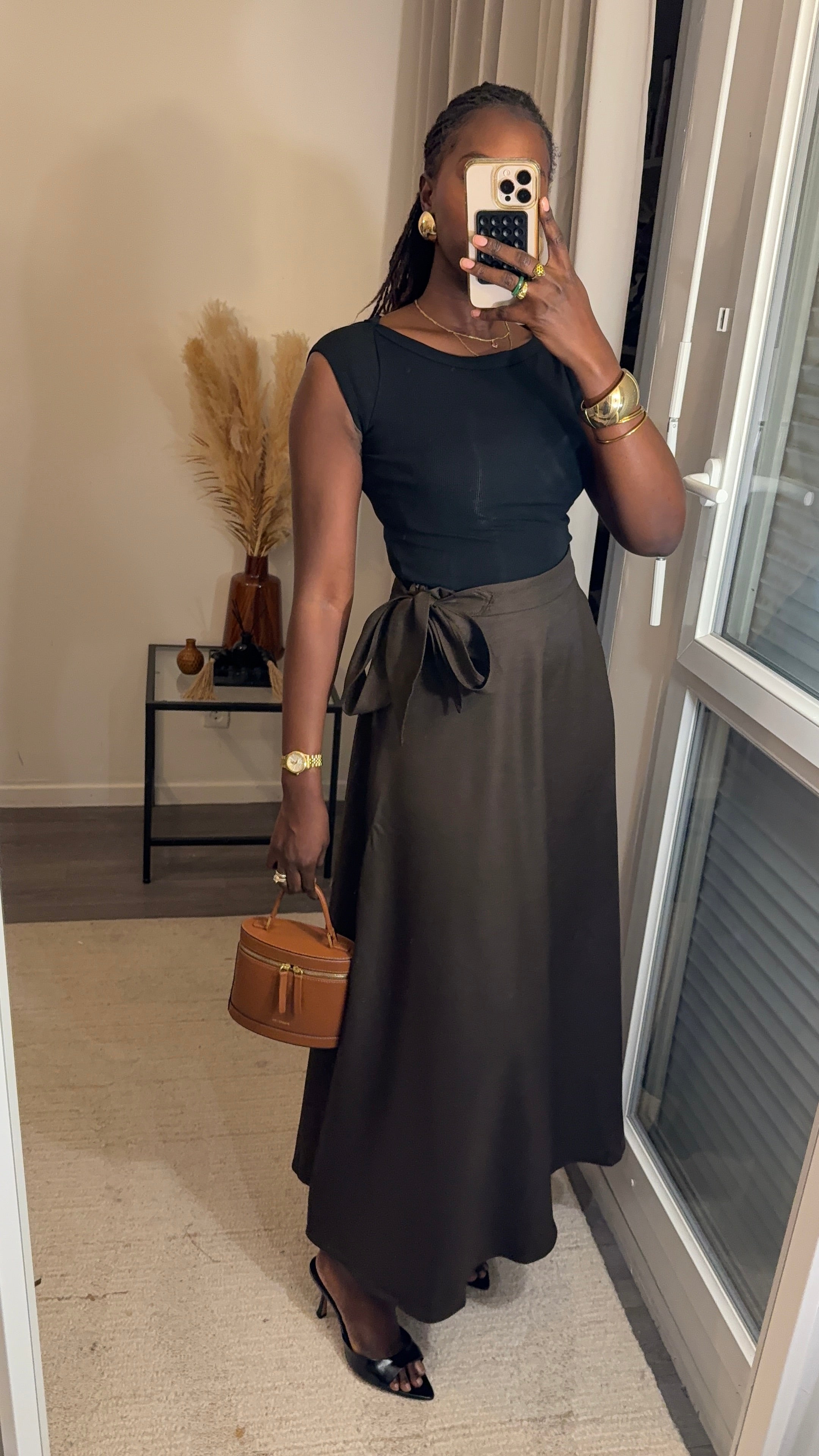 Jupe évasée longue Brown