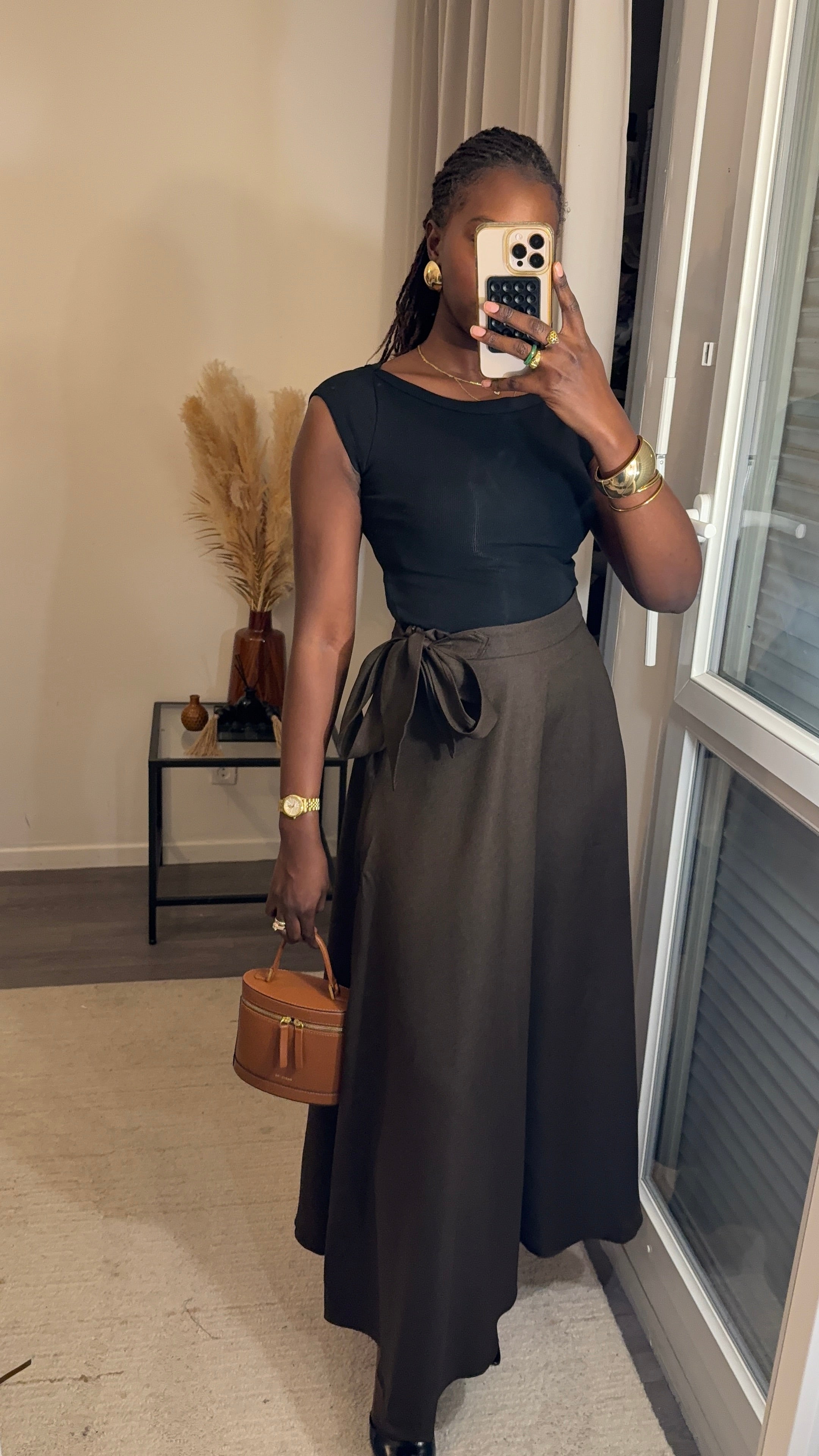 Jupe évasée longue Brown