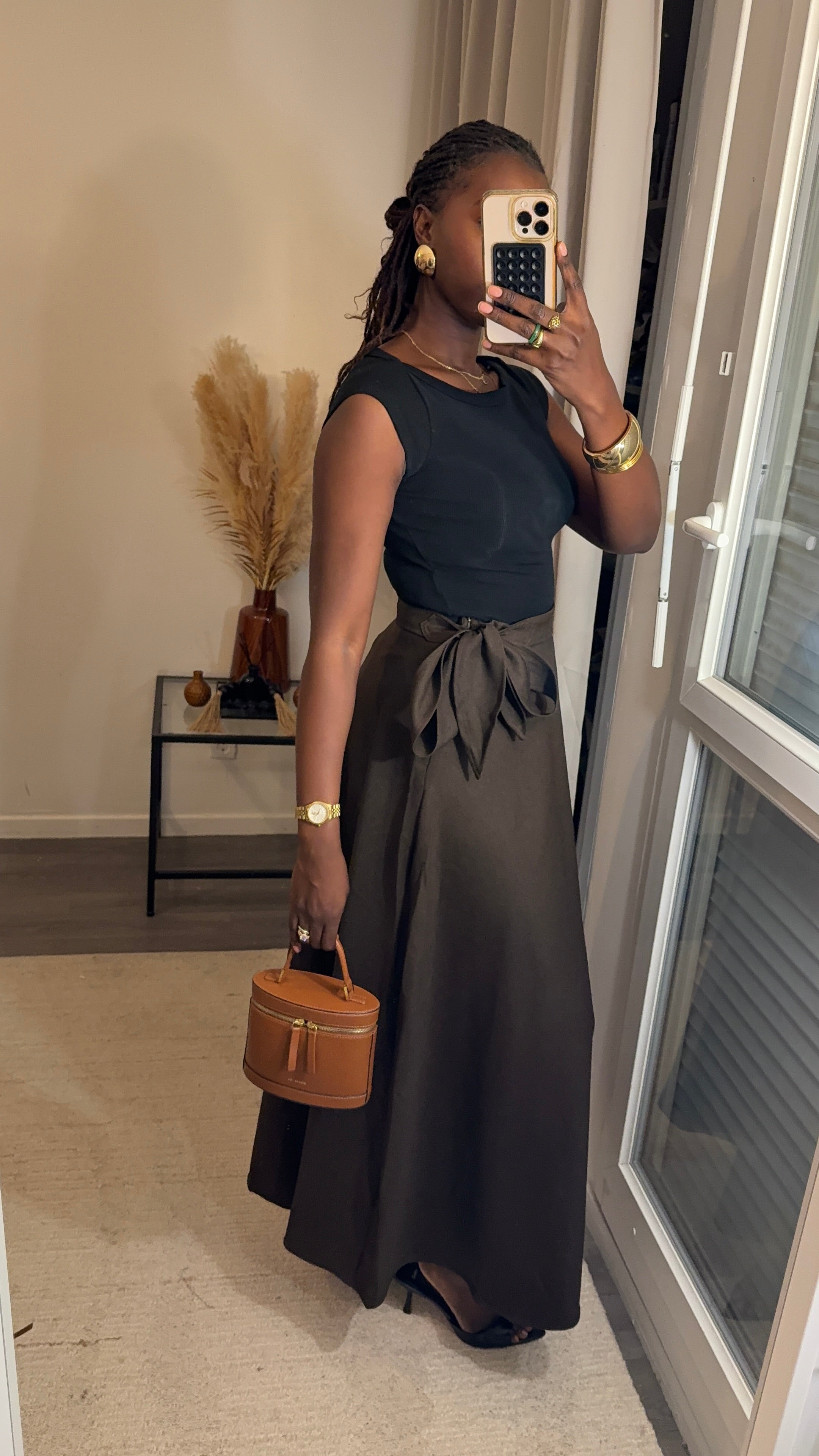 Jupe évasée longue Brown