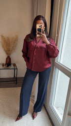 Pantalons fluides ultra long Bleu marrine