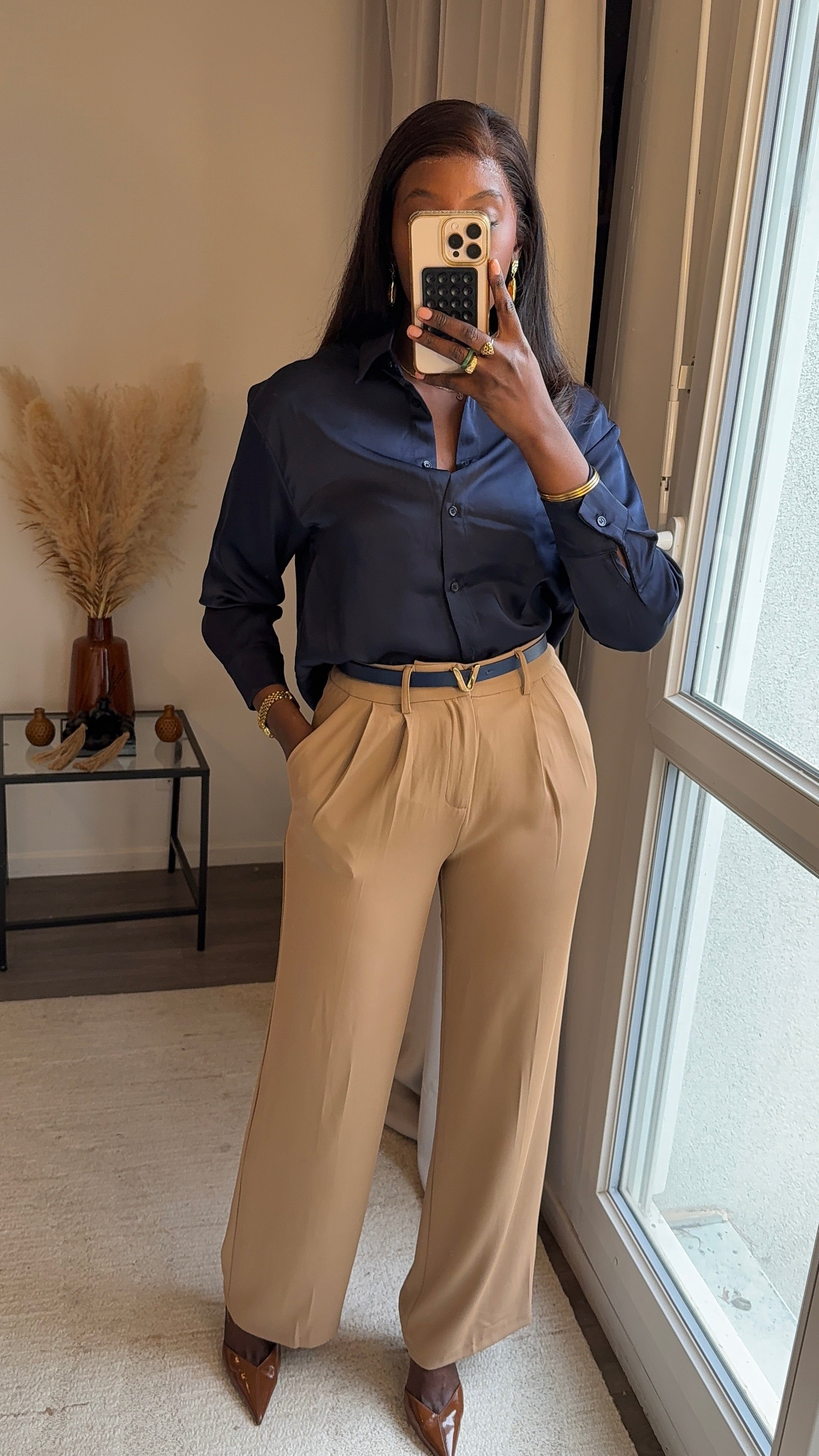 Pantalons fluides ultra long Kamel