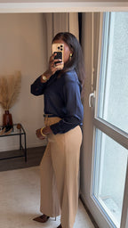 Pantalons fluides ultra long Kamel