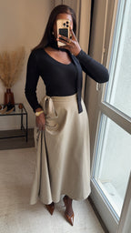 Jupe évasée longue Taupe