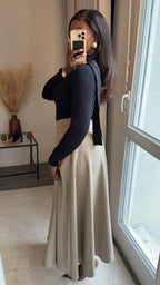 Jupe évasée longue Taupe