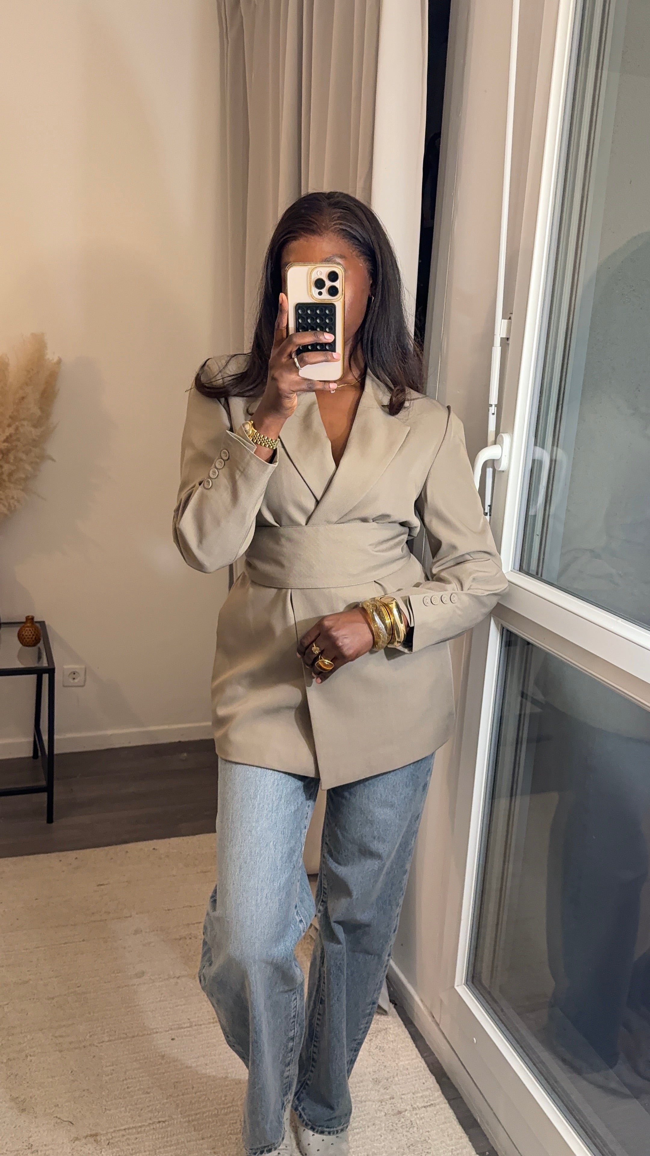 Blazer à boutons et avec ceinture - Taupe