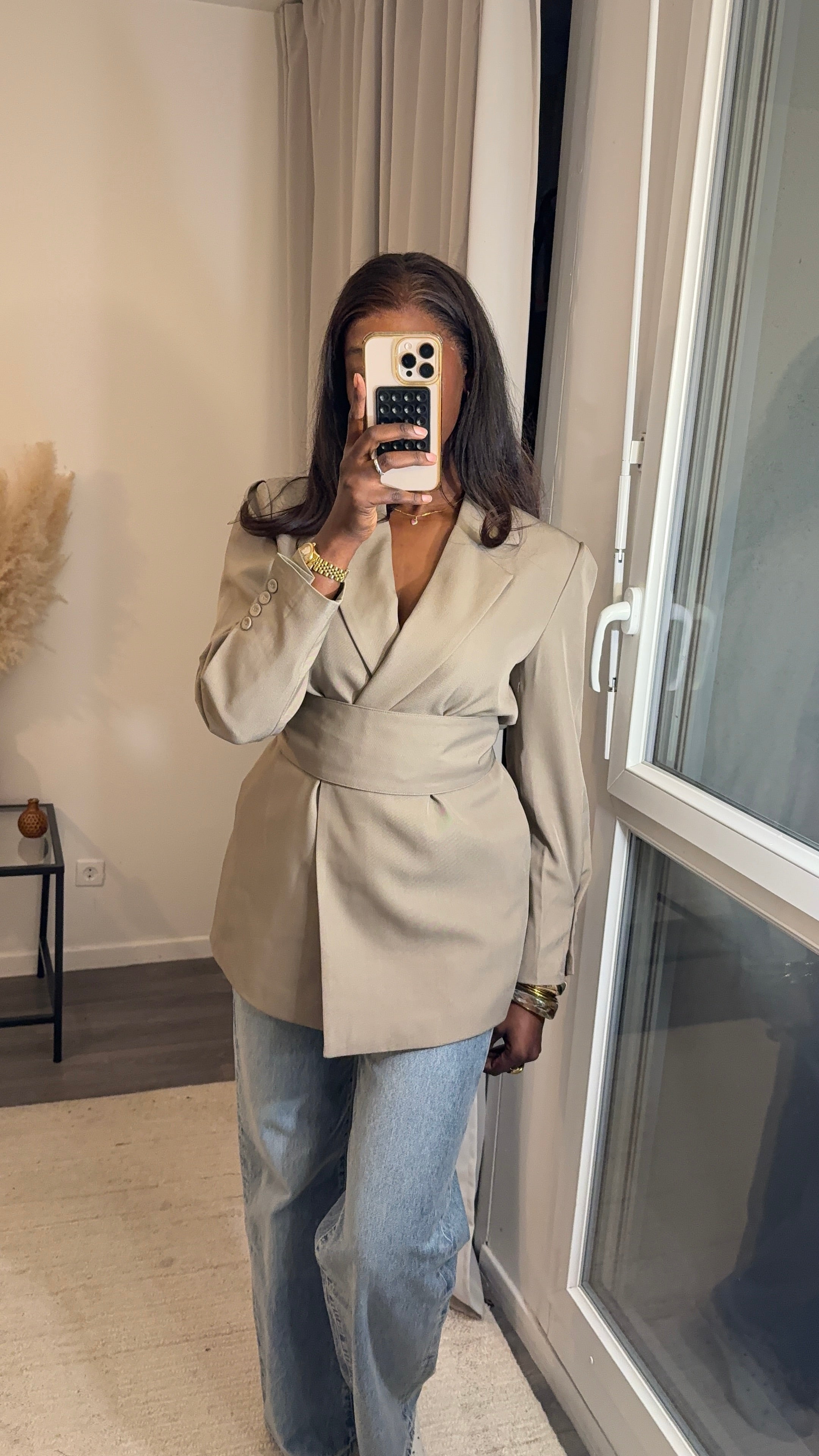 Blazer à boutons et avec ceinture - Taupe