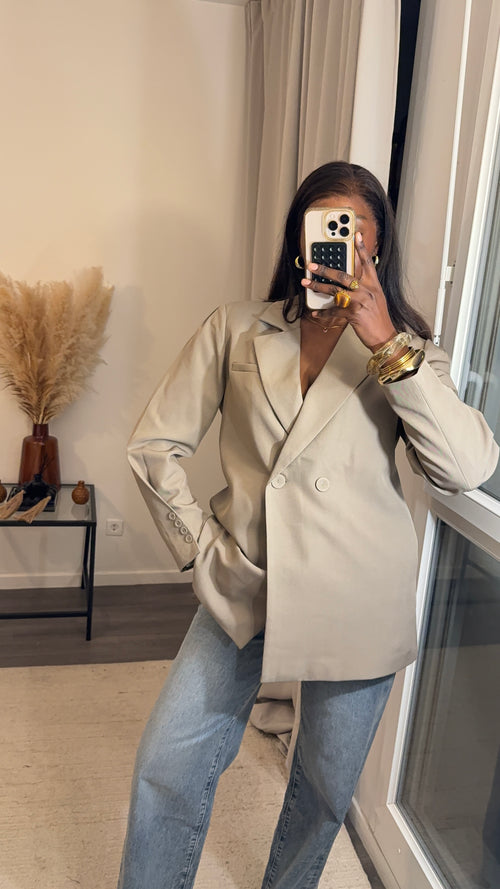 Blazer à boutons et avec ceinture - Taupe